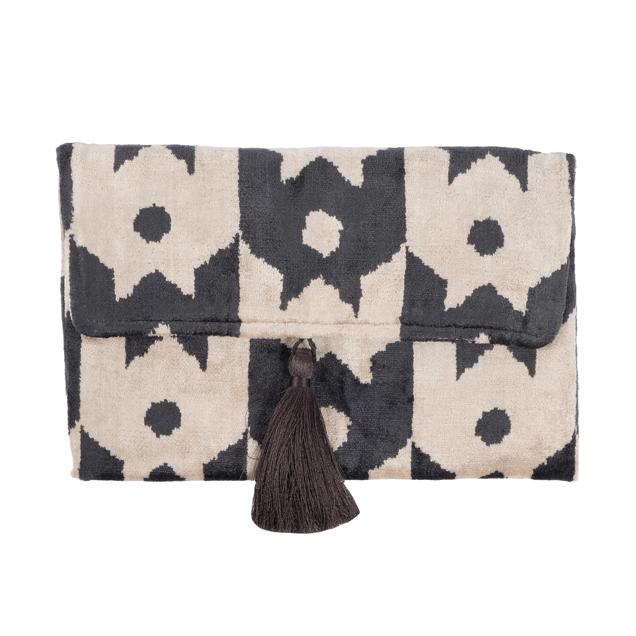 Geometrik Çiçek Desen Velvet Clutch