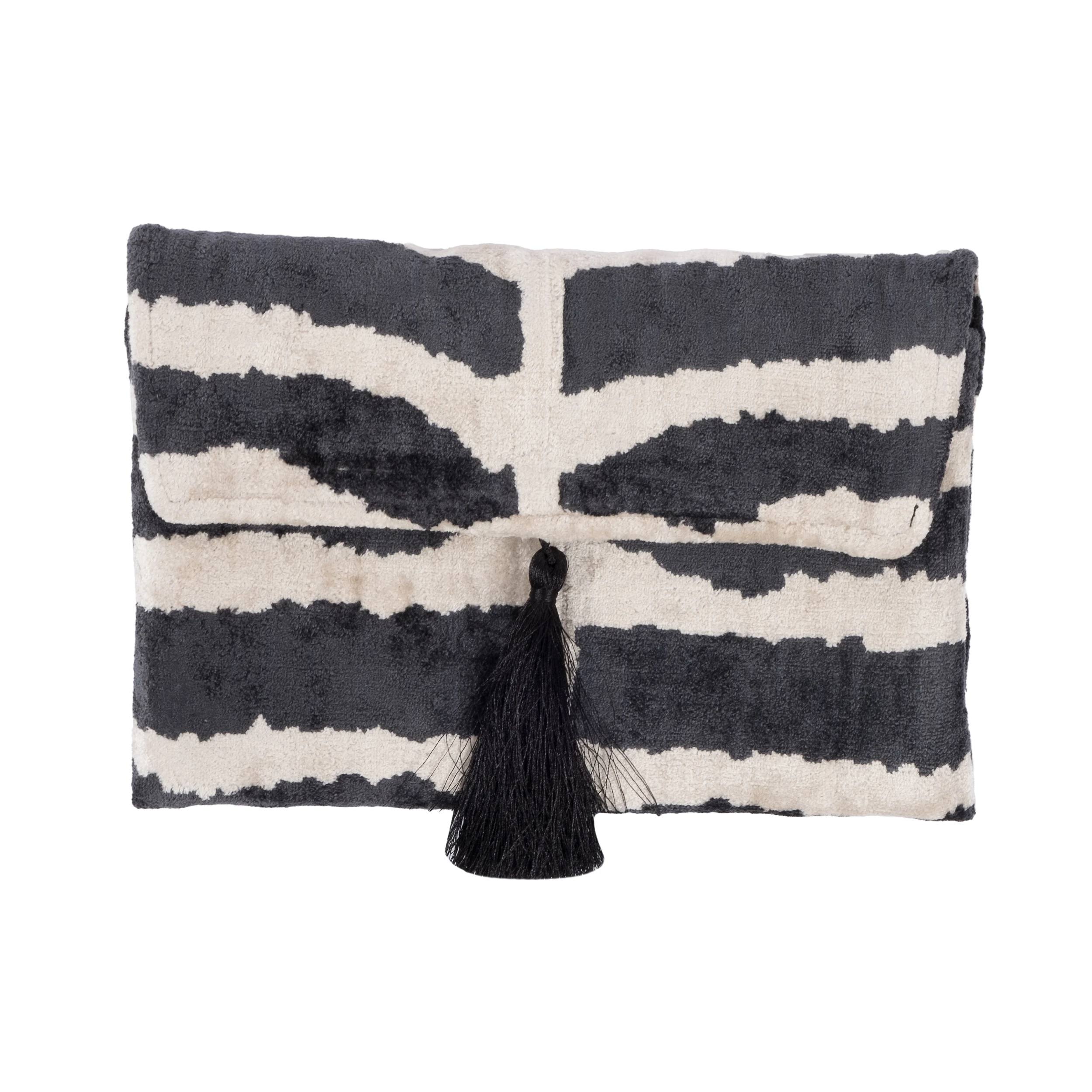 Püsküllü Soft Çizgi Desen Clutch