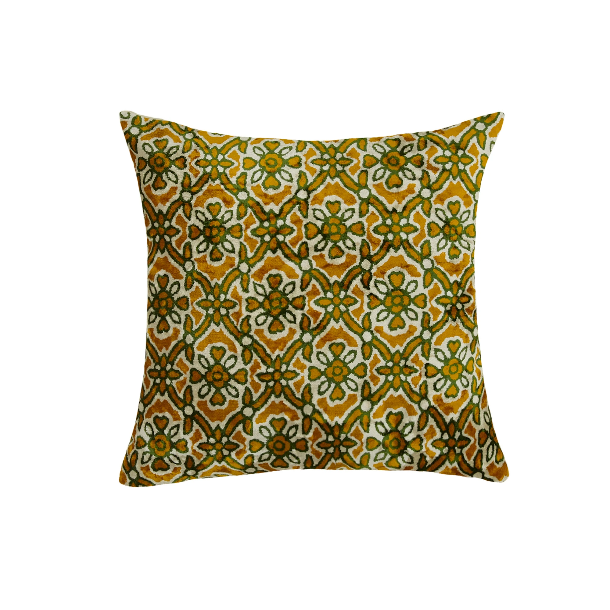 Kenetli Çiçek Izgara Desenli Dekoratif Kadife Kırlent Kılıfı