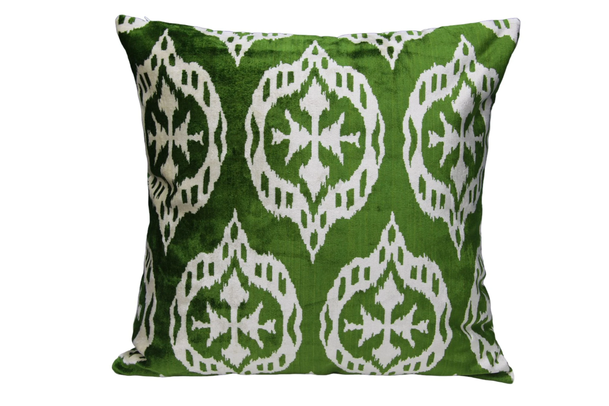 Oval İkat Damask Dekoratif Kırlent - Yeşil-Beyaz