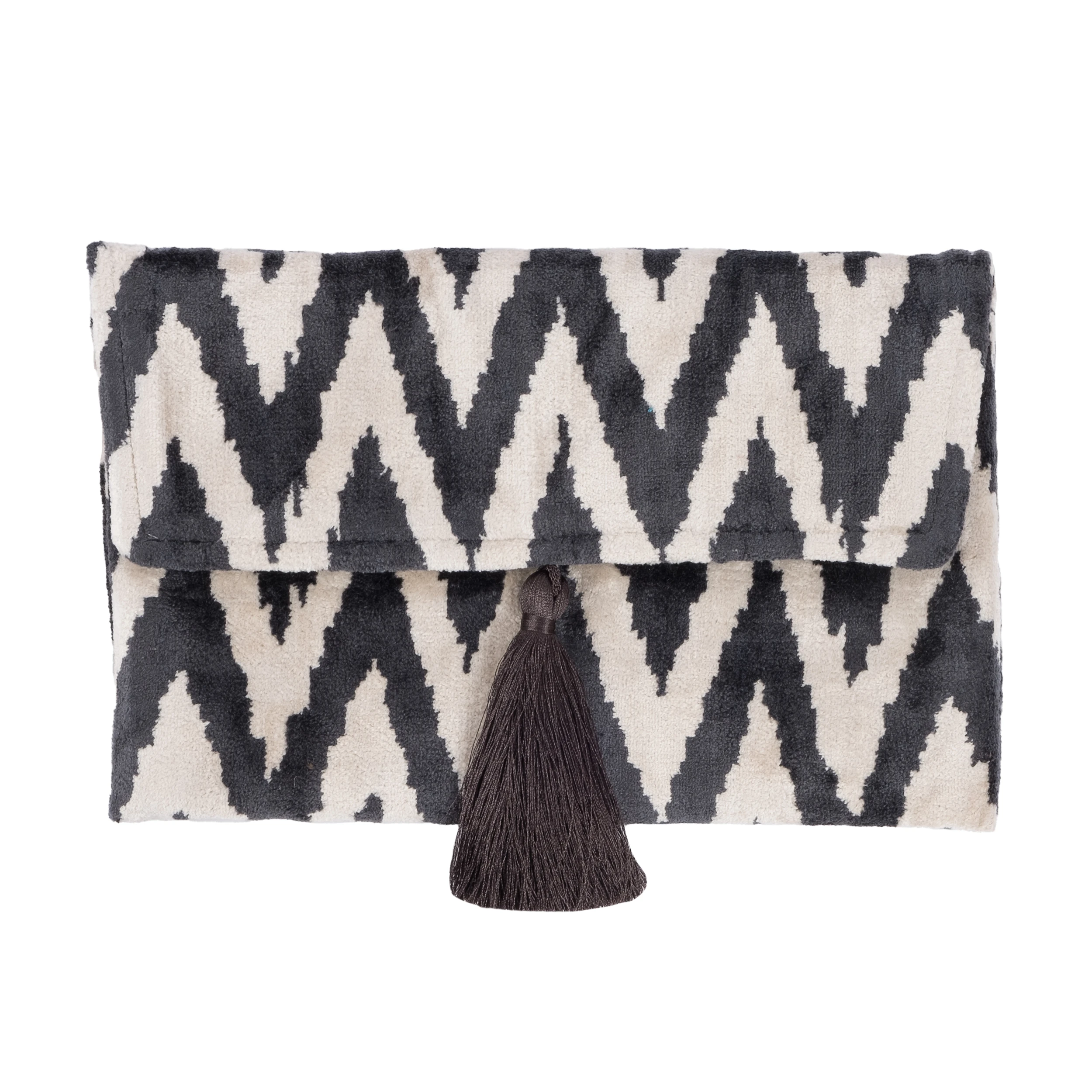 Chevron Desenli Kadife Kapaklı Çanta