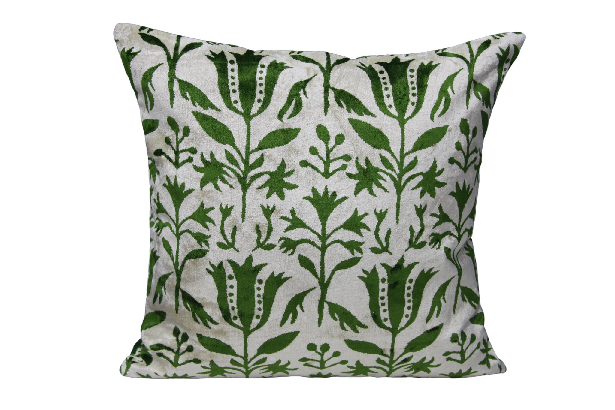 Lale ve Yaprak Motifli Dekoratif Kadife Kırlent Kılıfı