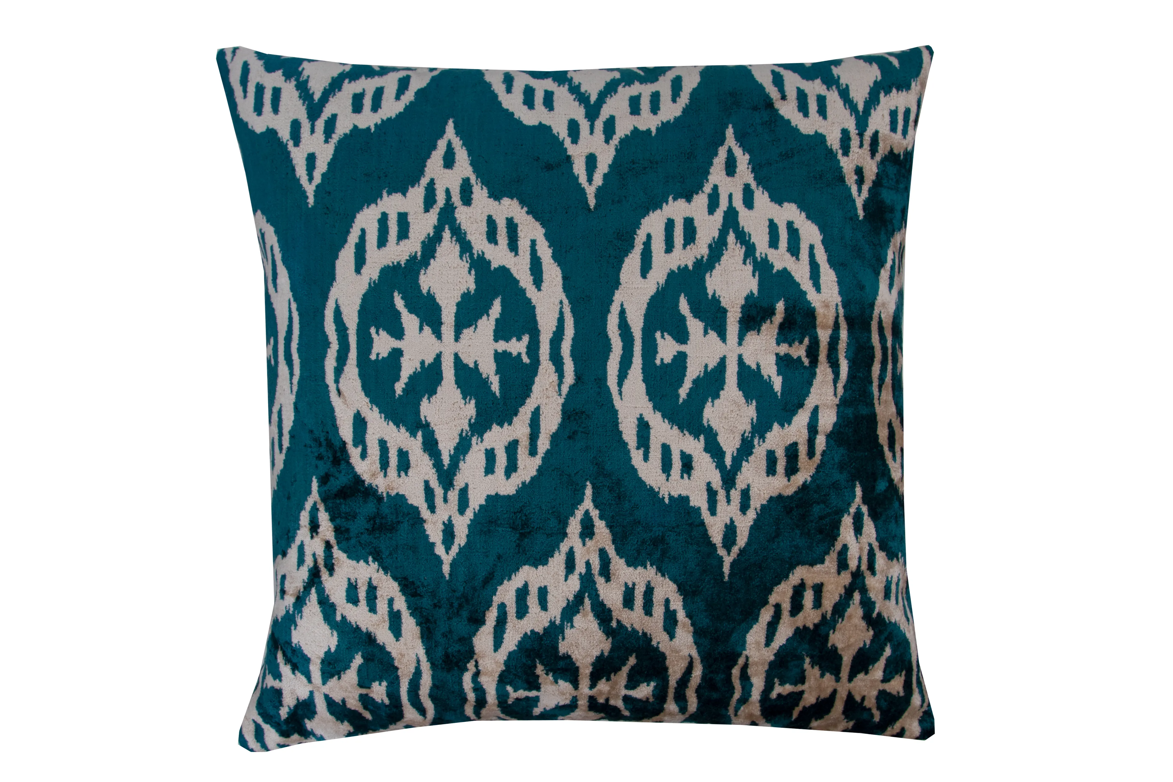 Oval İkat Damask Dekoratif Kırlent - Mavi-Beyaz