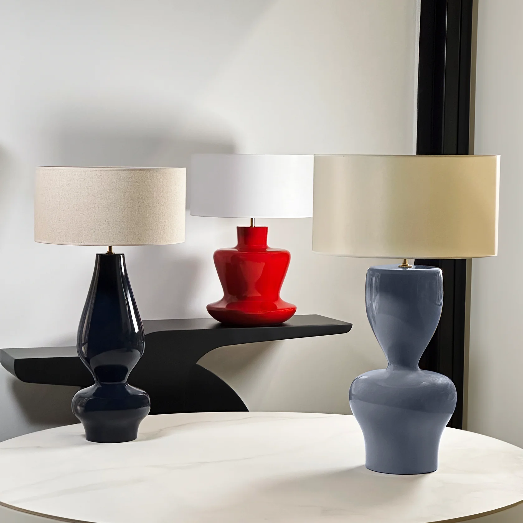 Porto Ahşap Abajur Koyu Lacivert