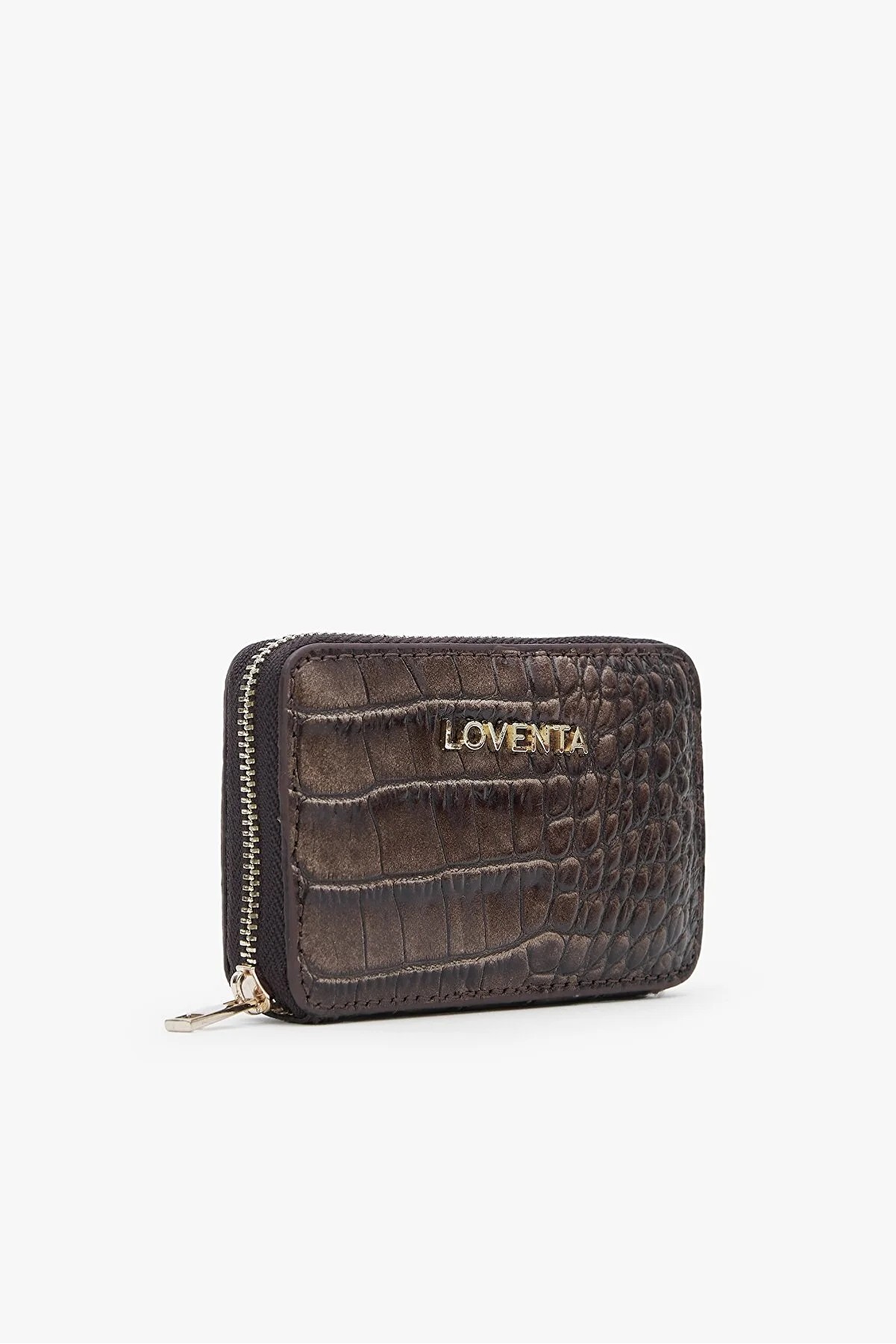 Genuine Leather Zippered Wallet Blanca - Croco Brown