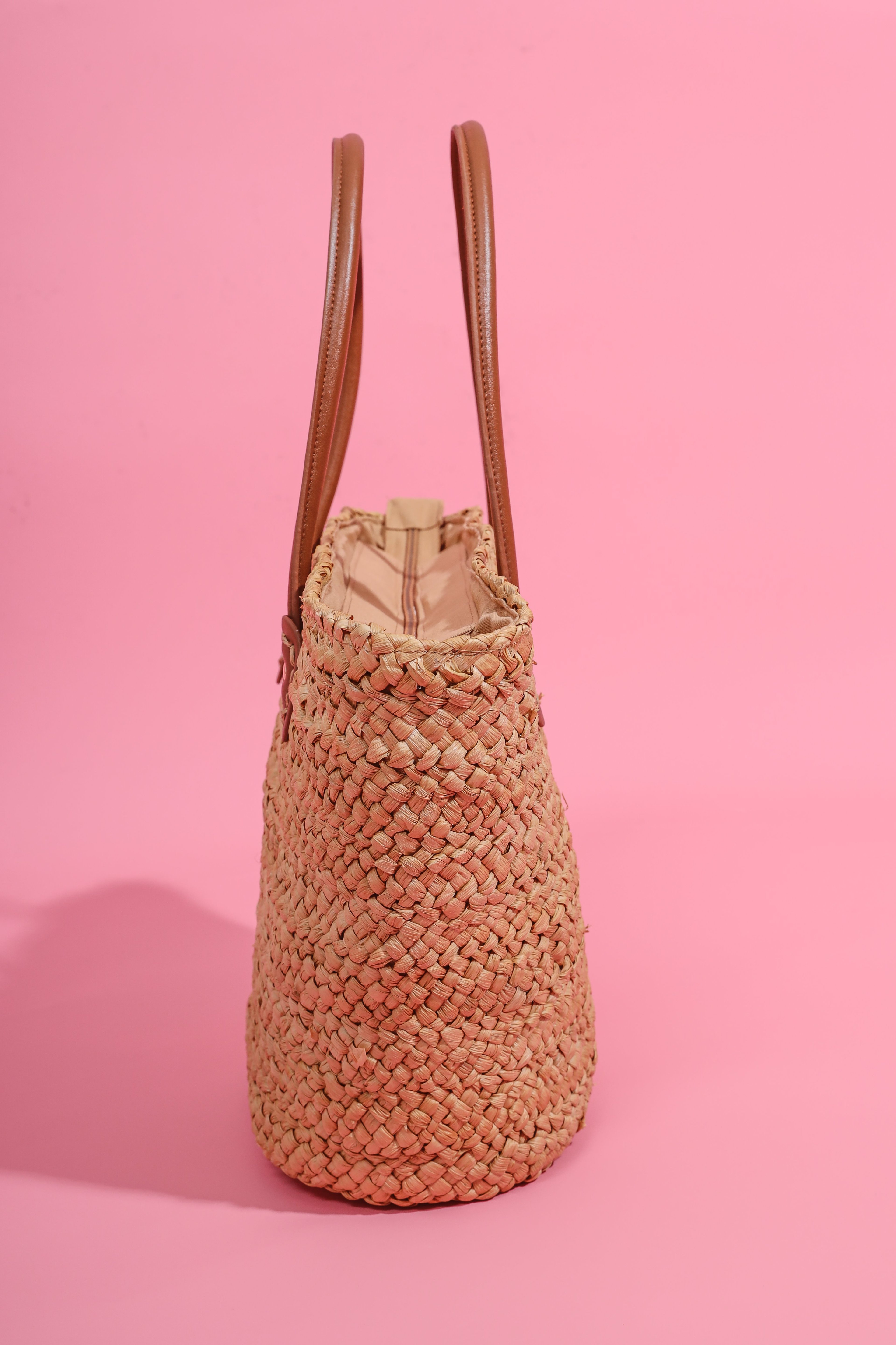 Straw Shopper Shoulder Bag Camel Aten