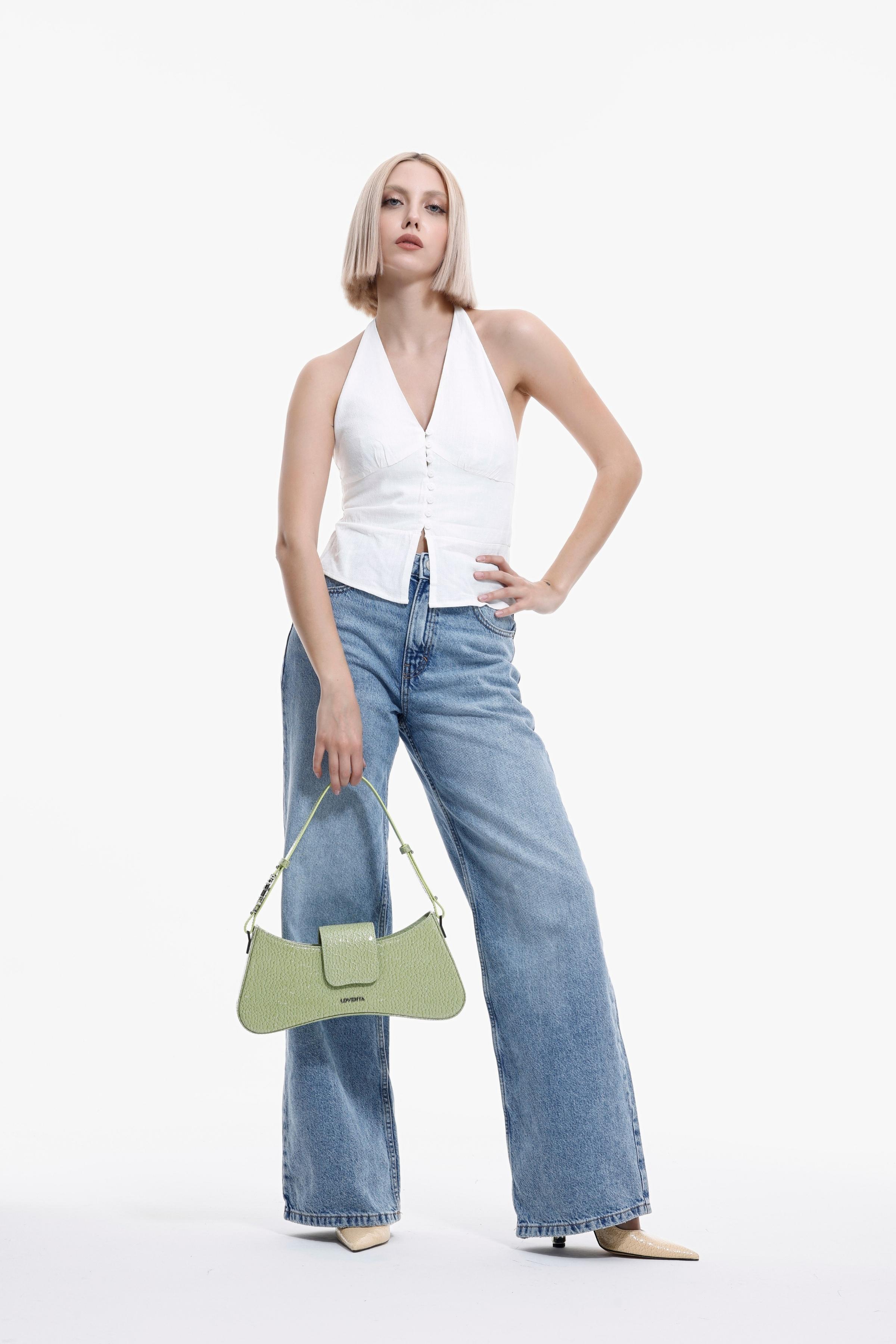 Adjustable Strap Shoulder Bag Greta (Personalizable) - Mint Green