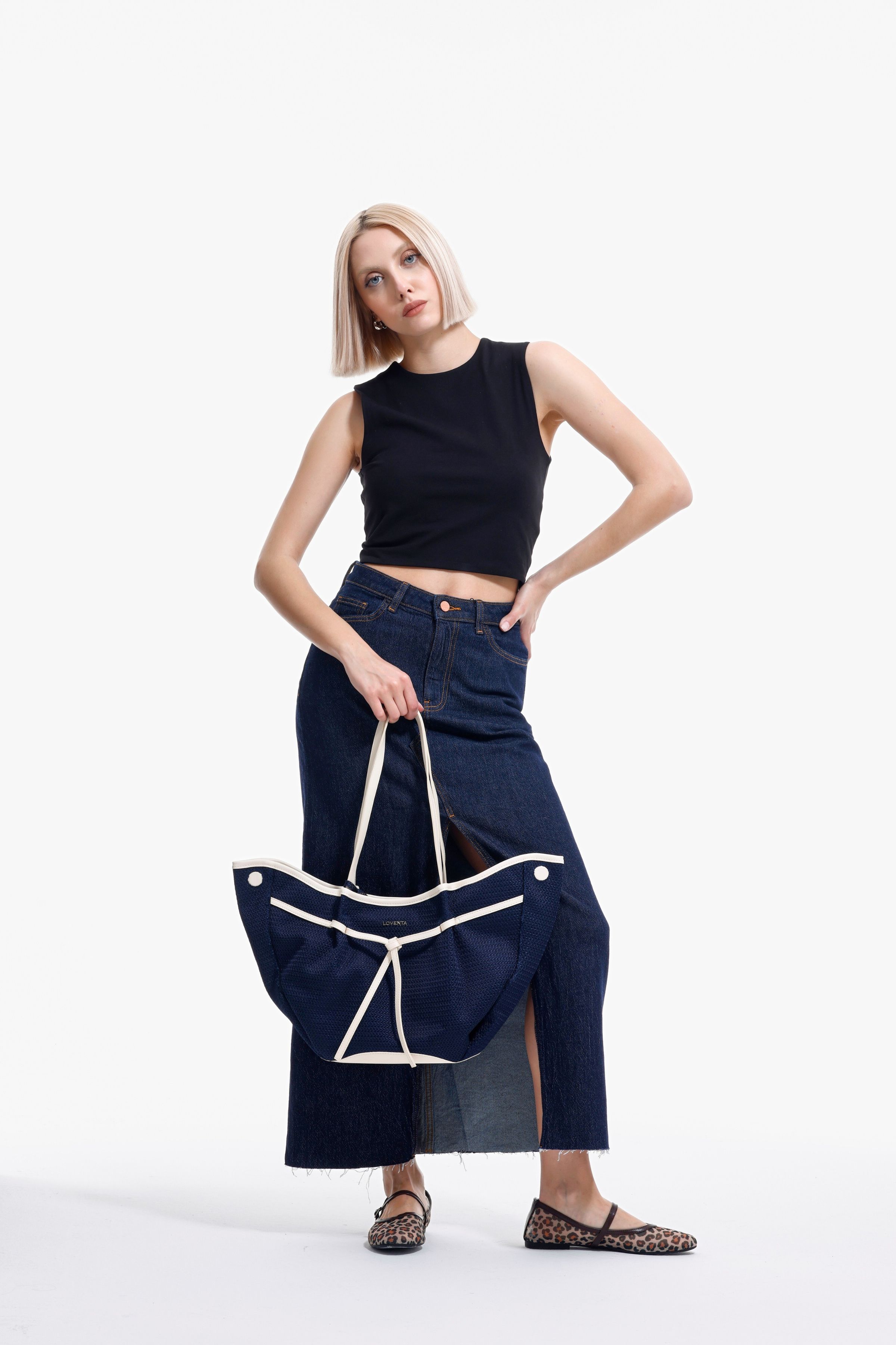 Large Tote Bag Niesha - Allure Lacivert Bej
