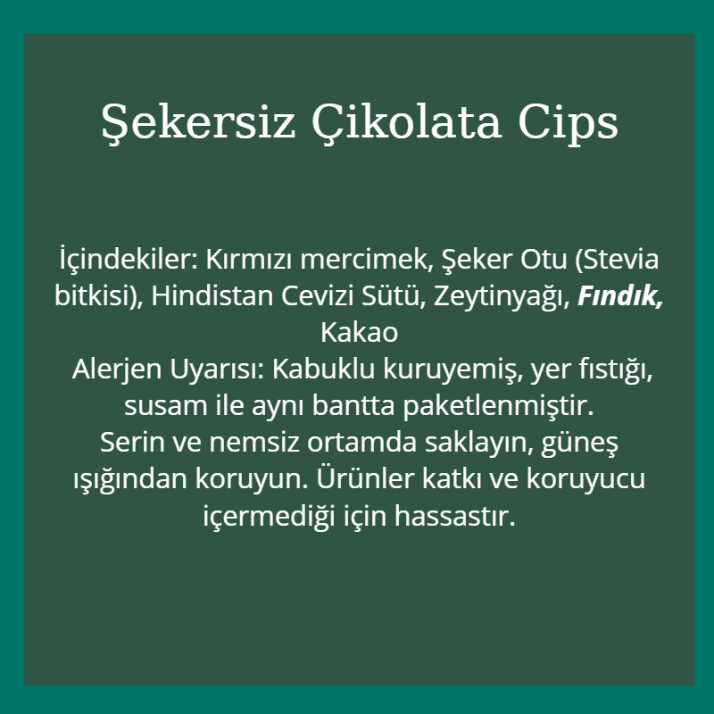 Şekersiz Çikolata Cips (Vegan-Glütensiz)