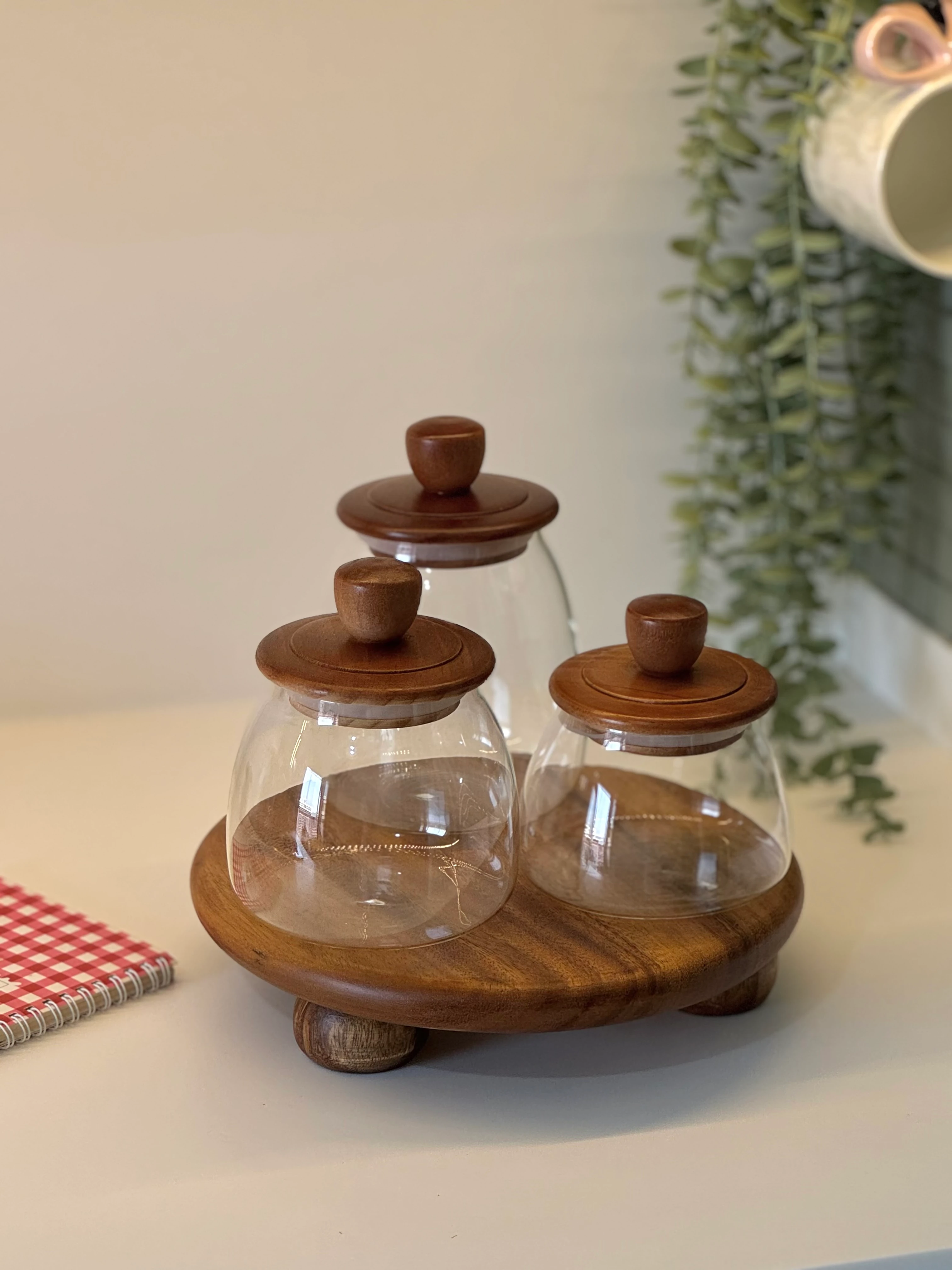 Akasya Standlı Candy Cam Kavanoz Seti