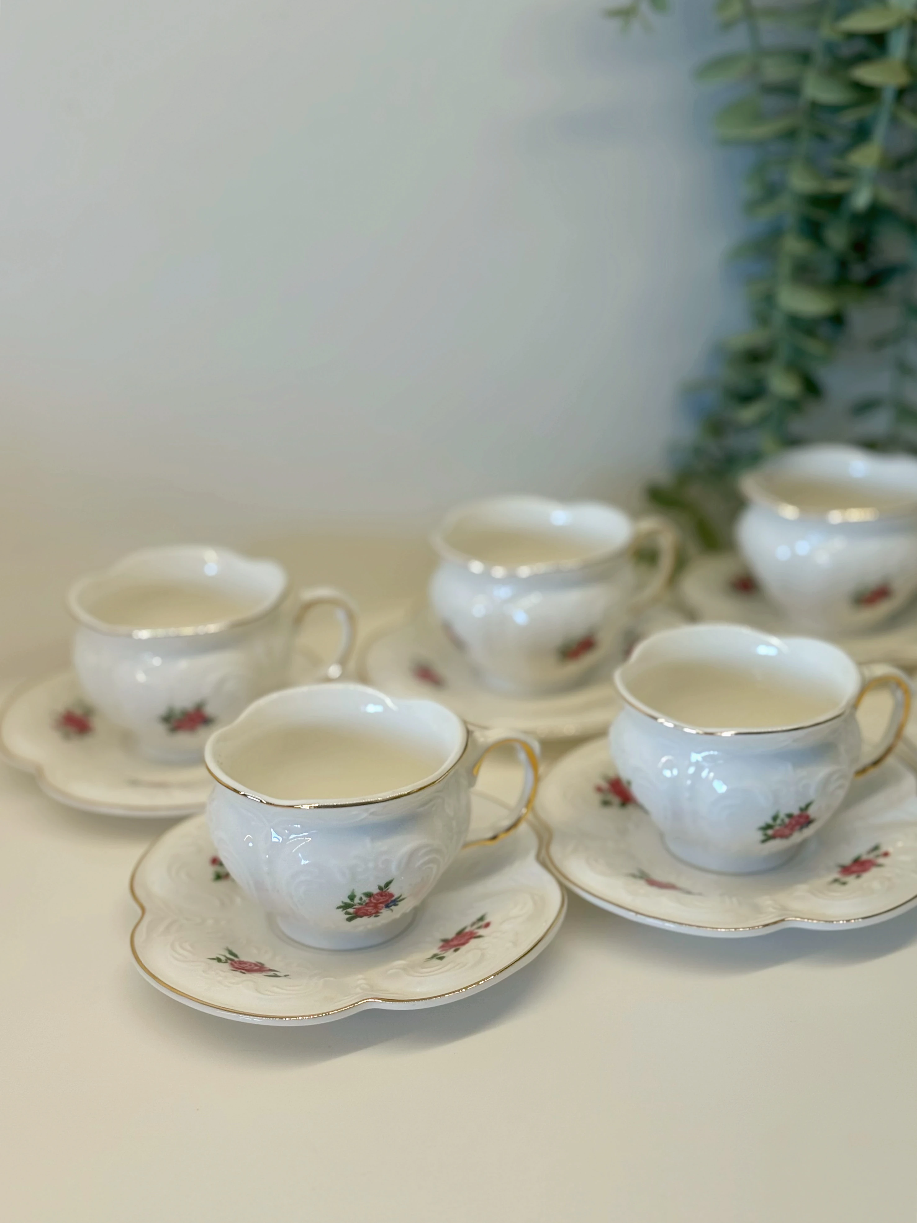 Vintage Güller - 6'lı Kabartma Desenli Fincan Takımı