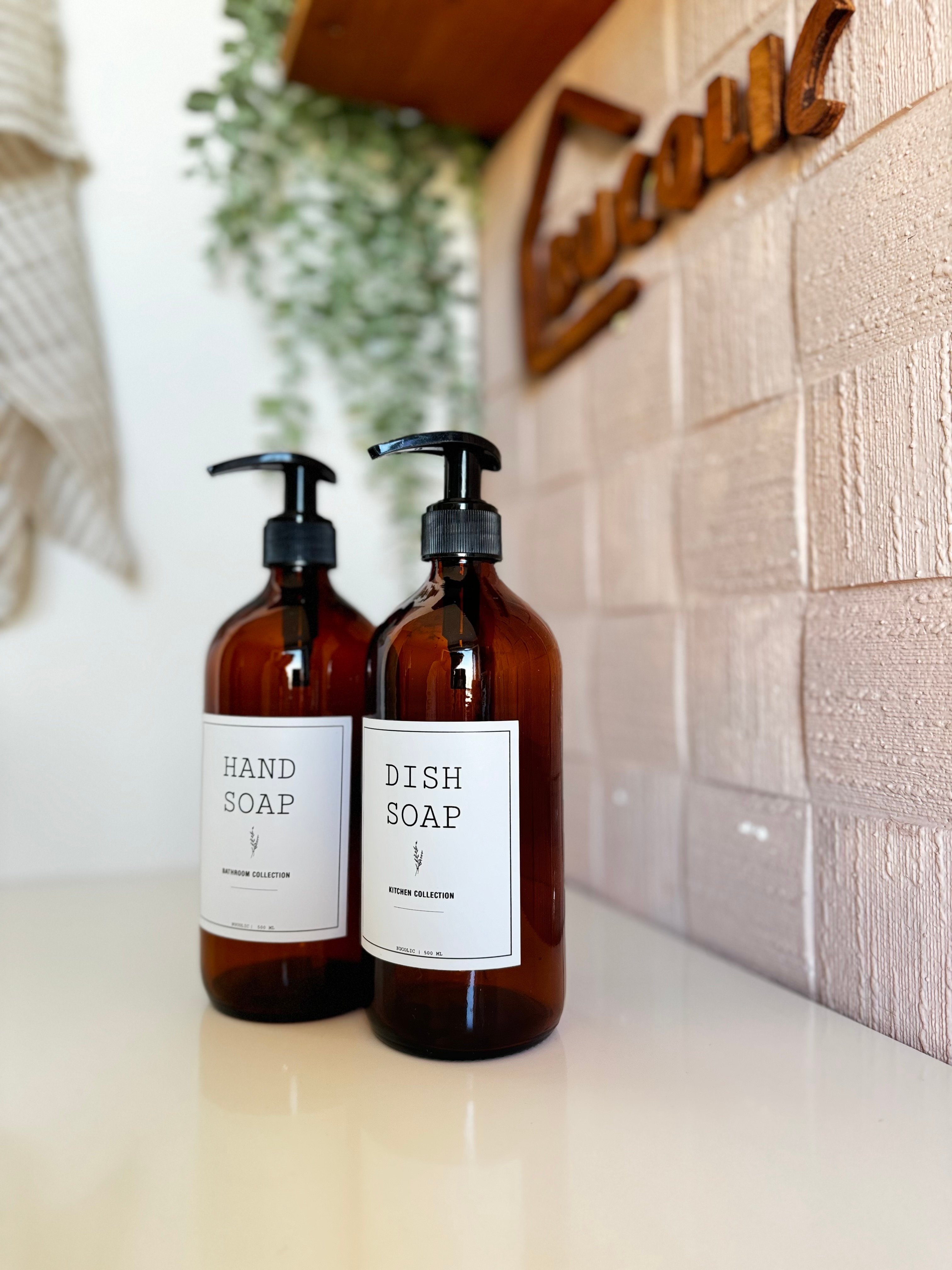 Amber Cam Dısh Soap-Hand Soap Set / İngilizce Etiket