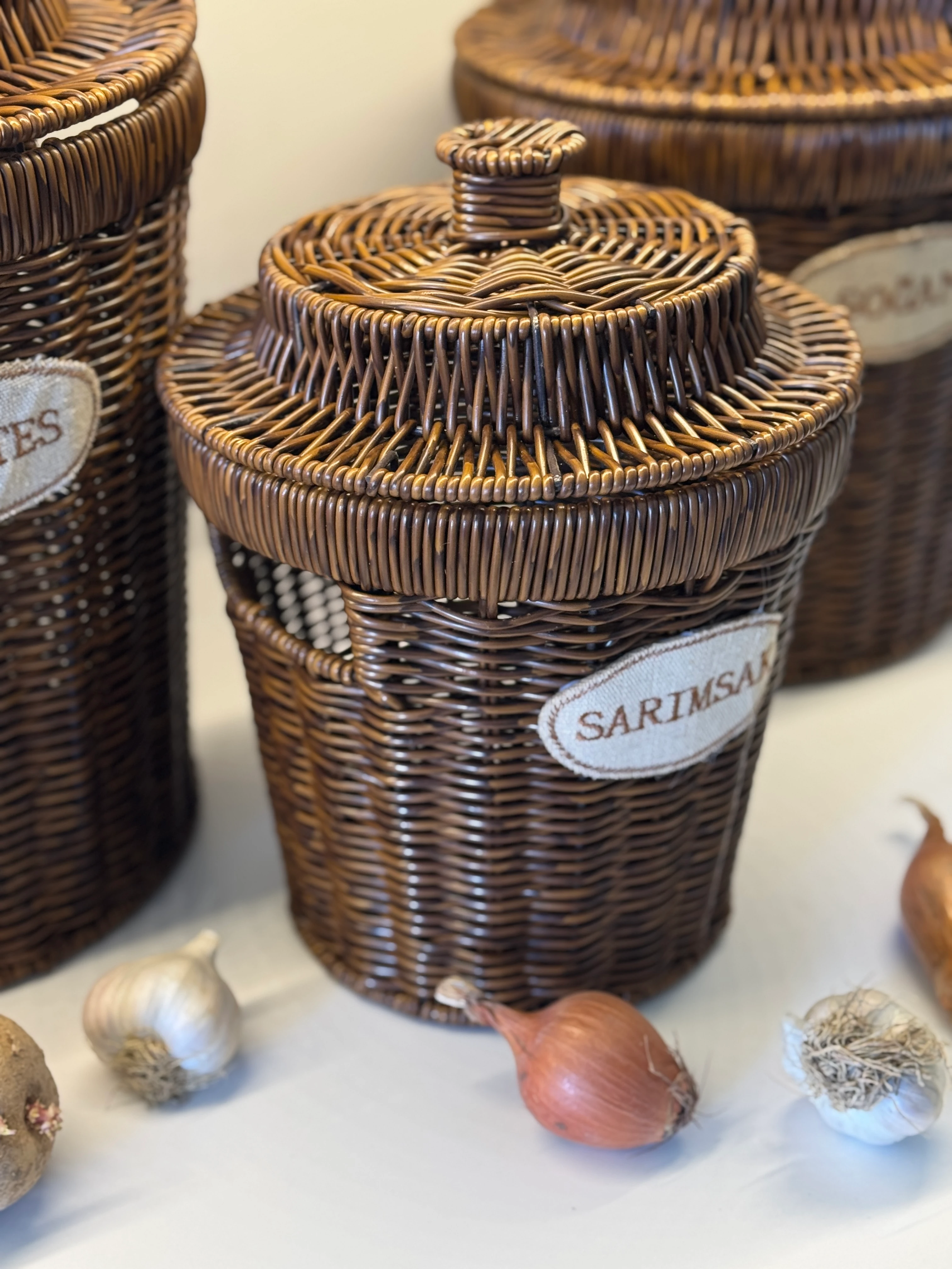 3’lü Rustik Rattan Saklama Sepeti Seti 