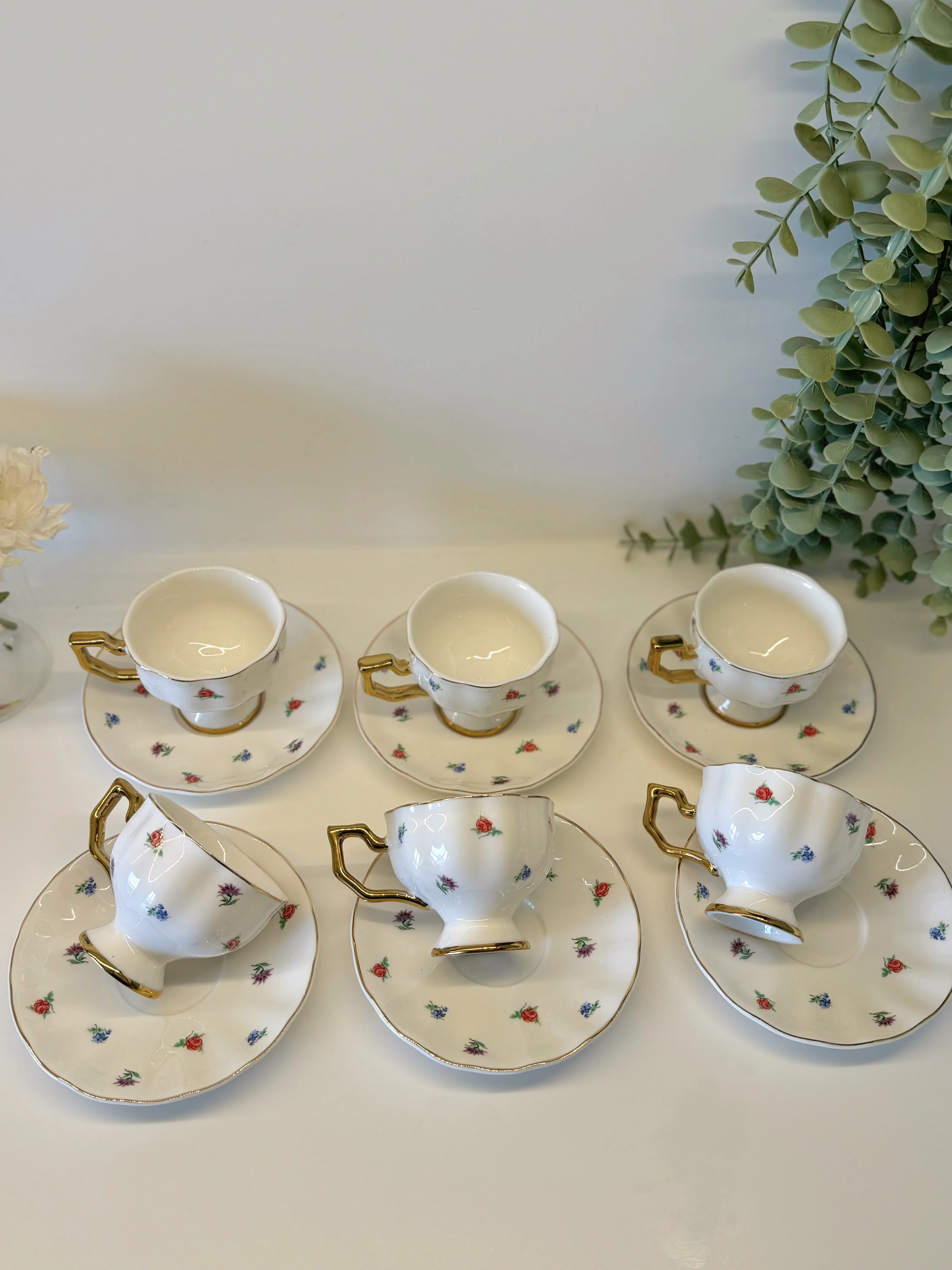 Vintage Bahçe - 6’lı Çiçek Desenli Fincan Takımı