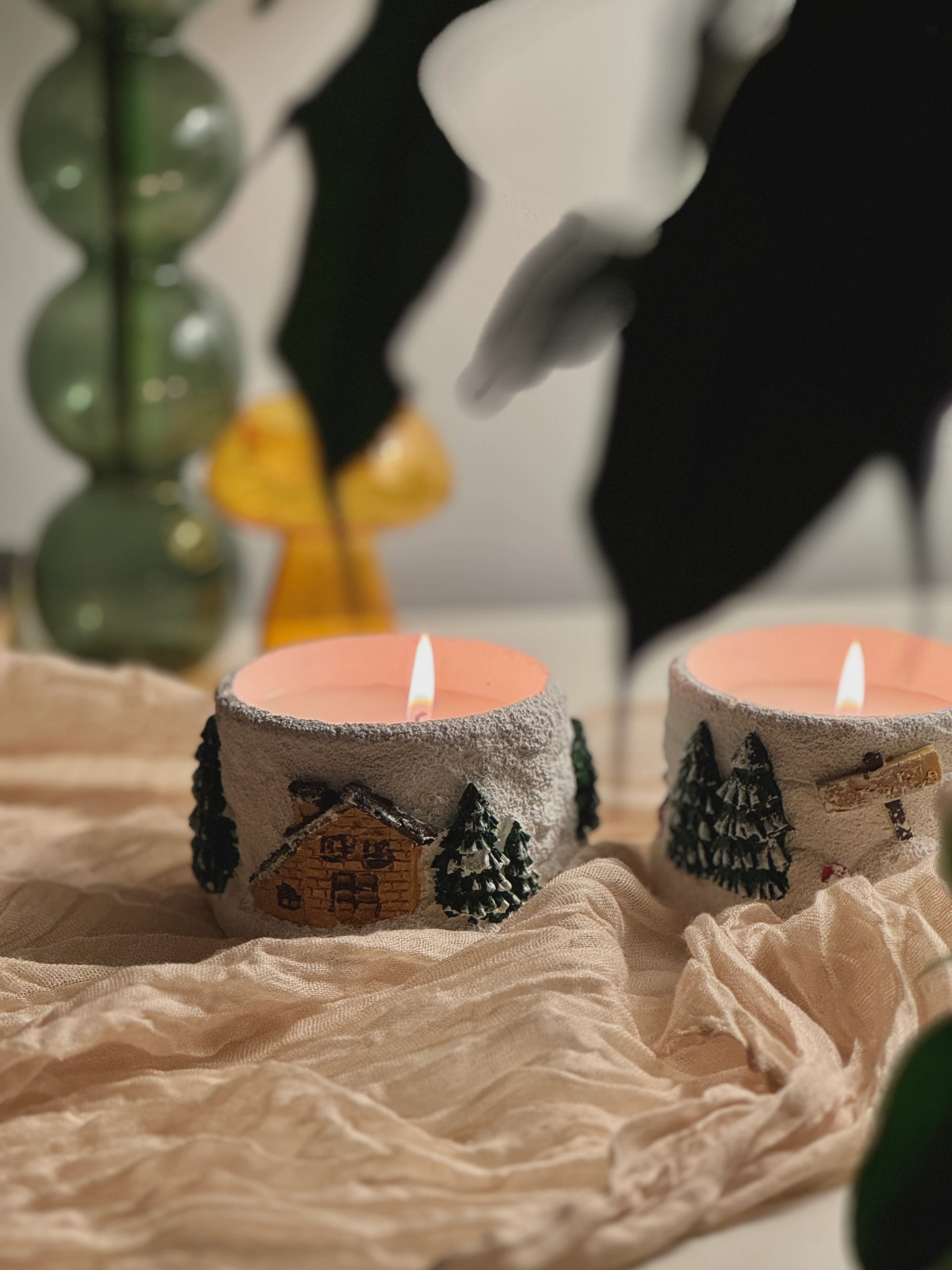 2'li Winter Bliss Dekoratif Mum Seti