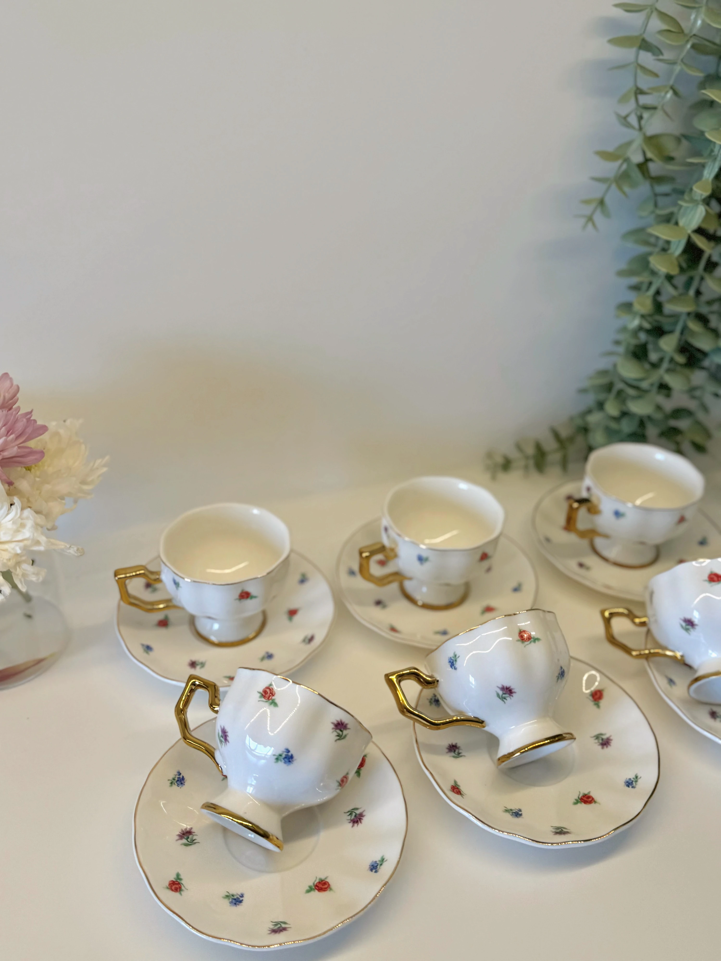 Vintage Bahçe - 6’lı Çiçek Desenli Fincan Takımı
