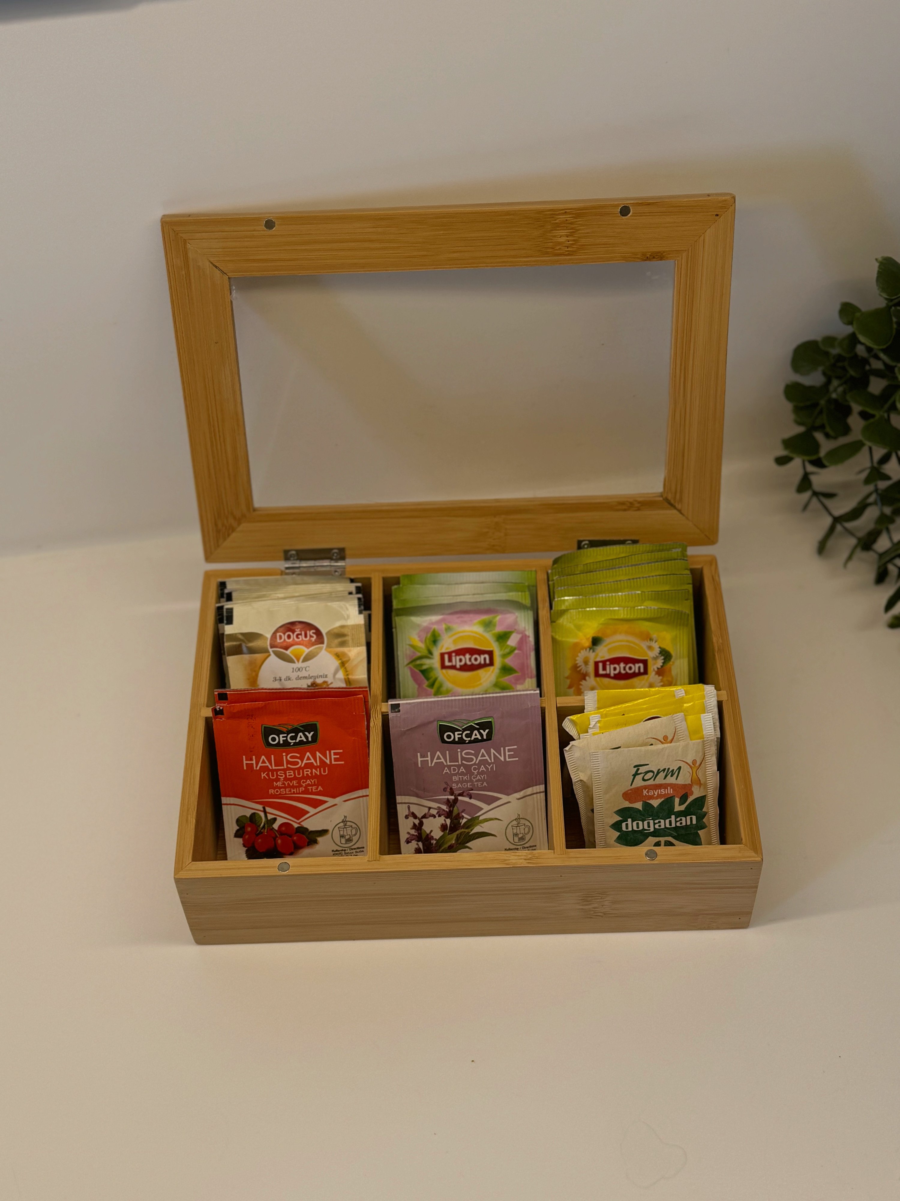 6 Bölmeli Kapaklı Bambu Organizer