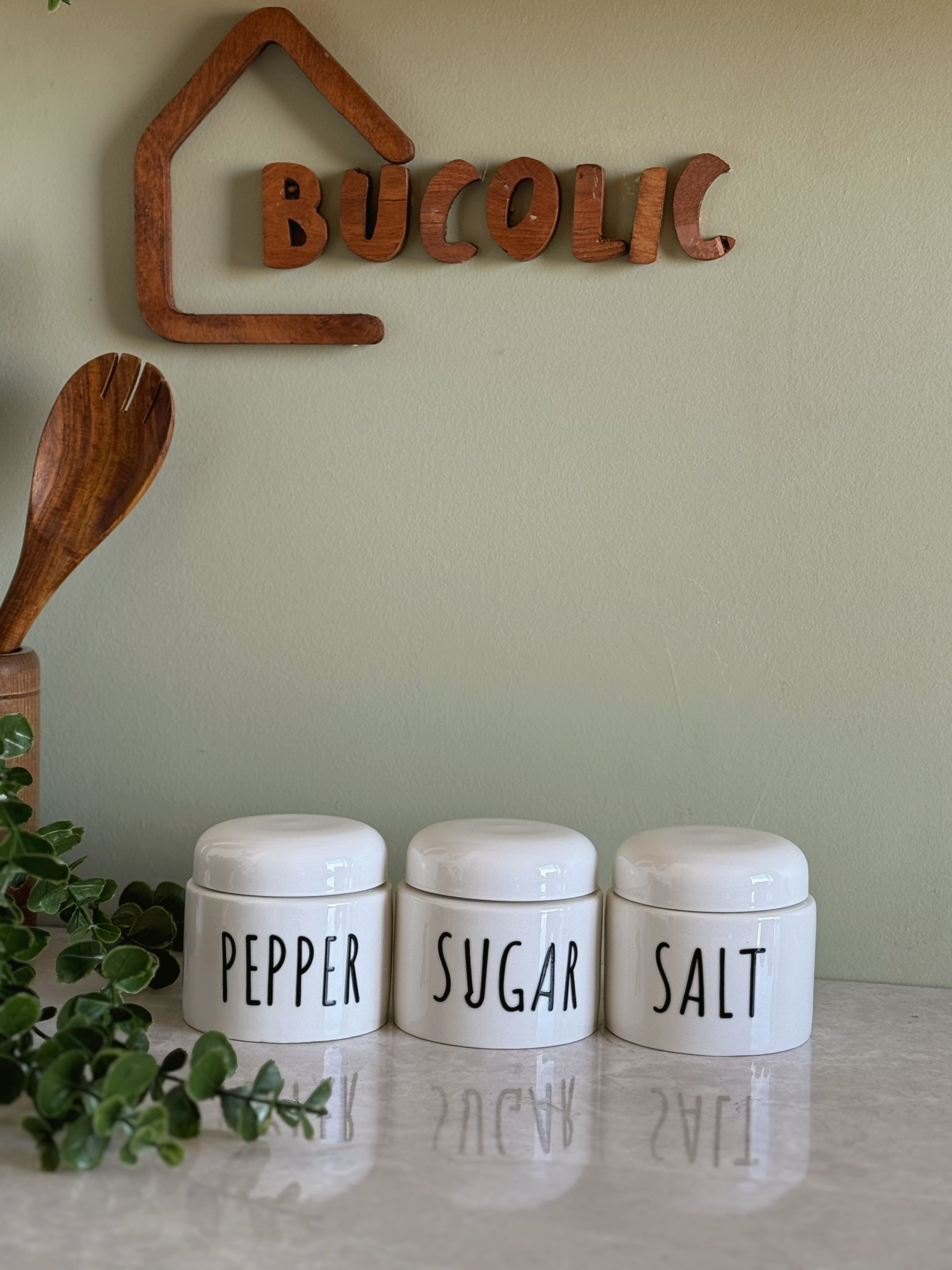 3'lü Porselen Salt-Pepper-Sugar Kavanoz Baharatlık Seti