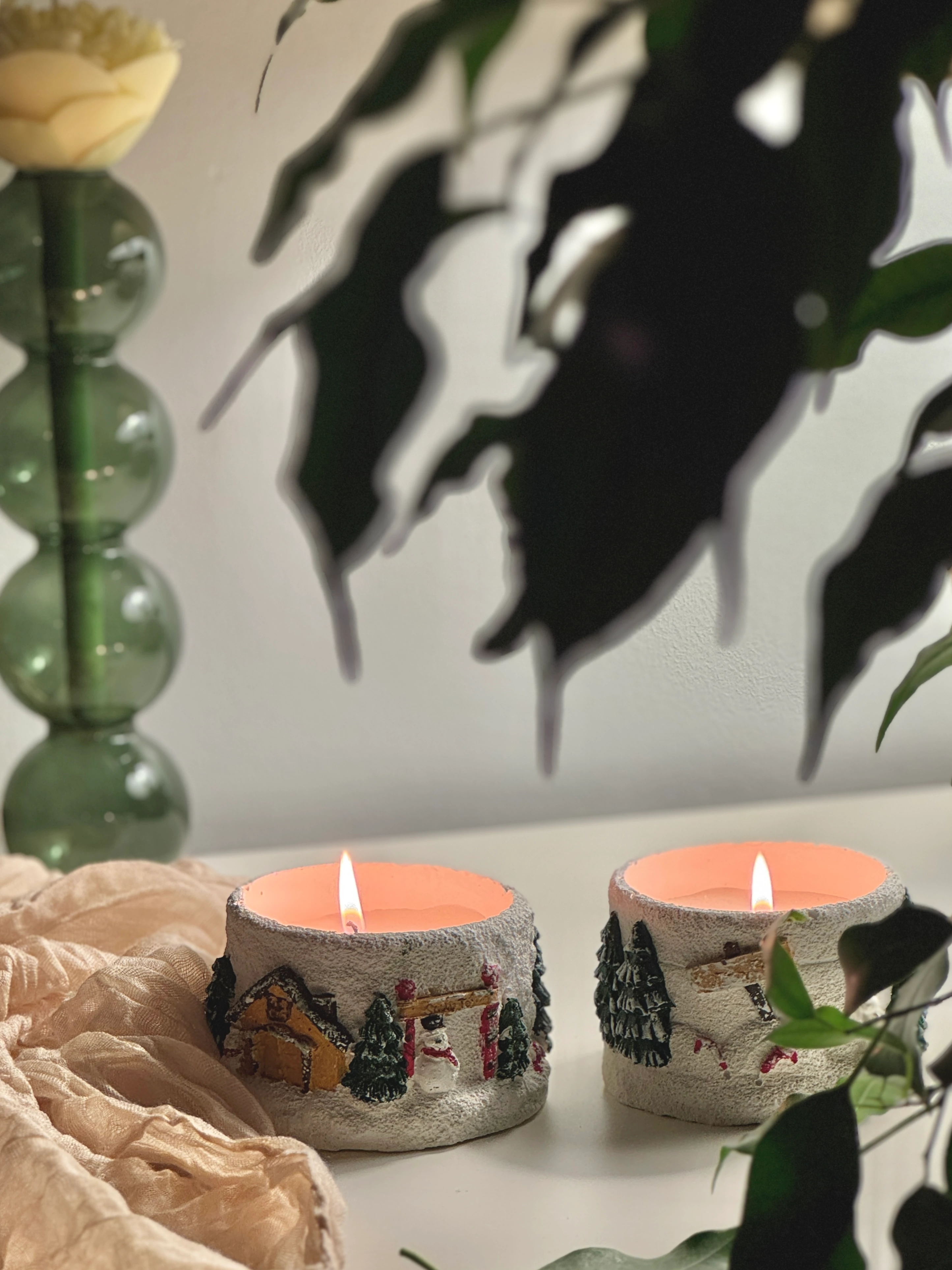 2'li Winter Bliss Dekoratif Mum Seti