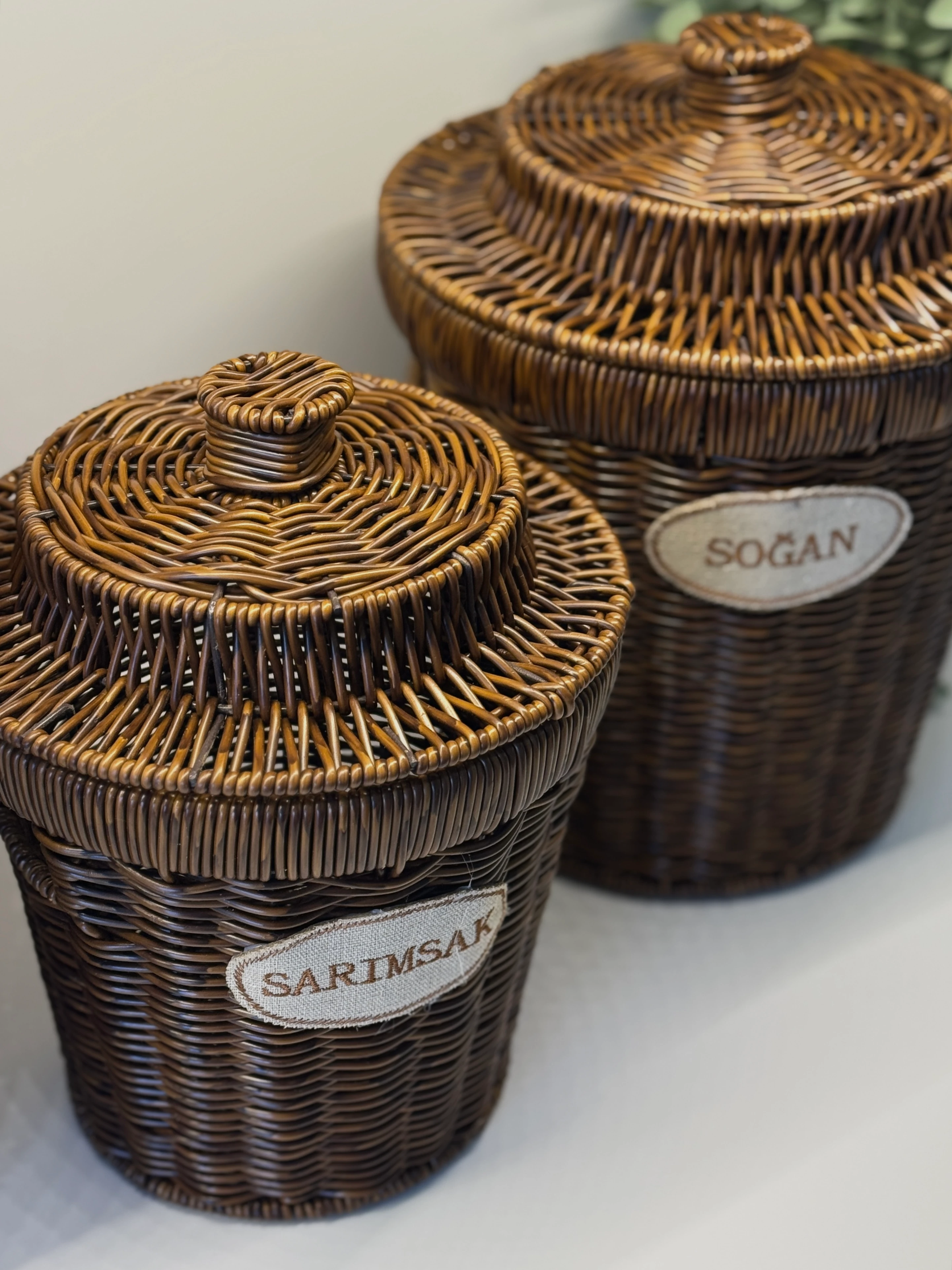 3’lü Rustik Rattan Saklama Sepeti Seti 