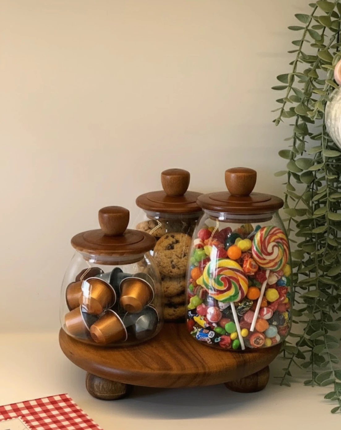 Akasya Standlı Candy Cam Kavanoz Seti