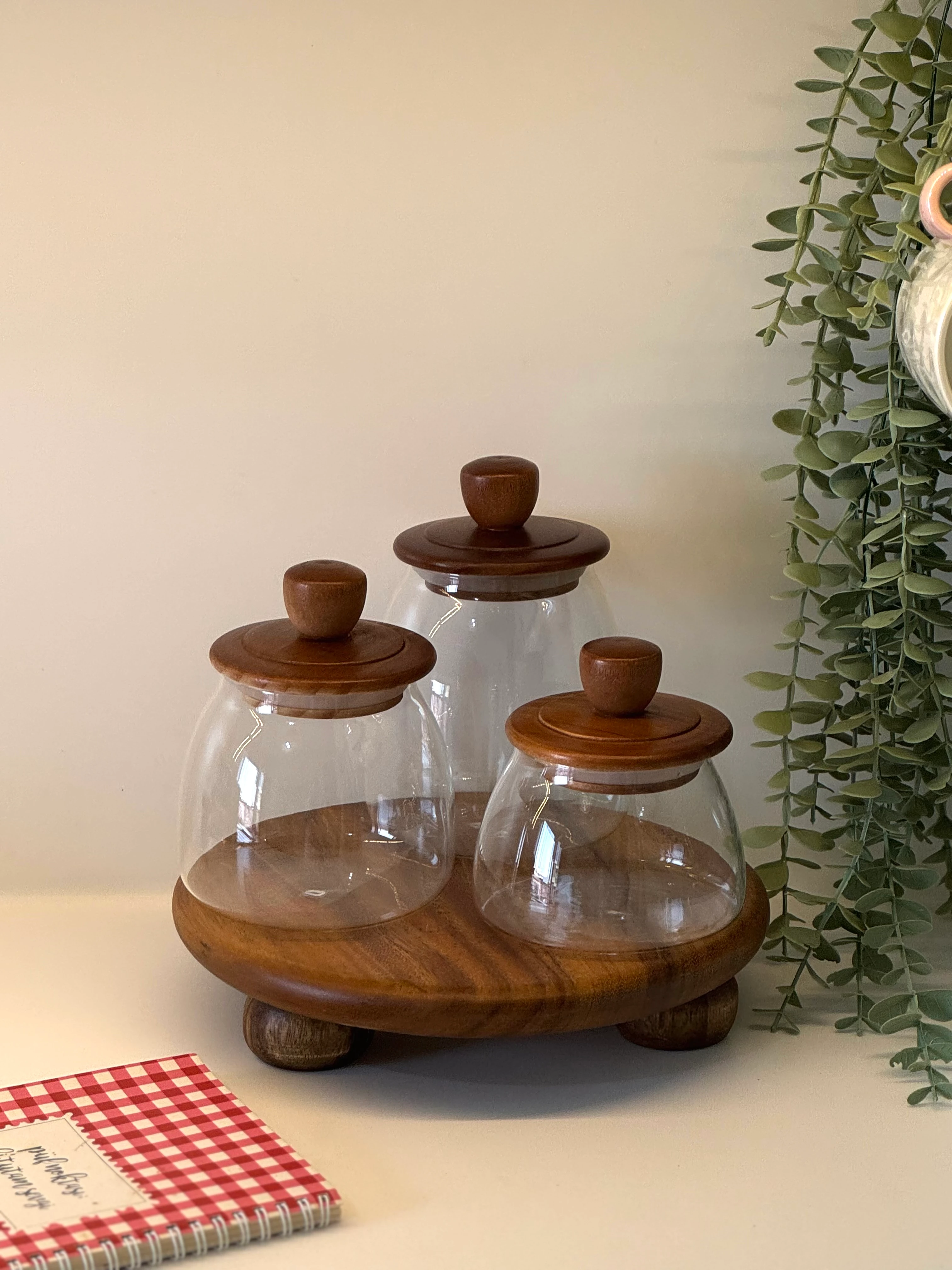 Akasya Standlı Candy Cam Kavanoz Seti