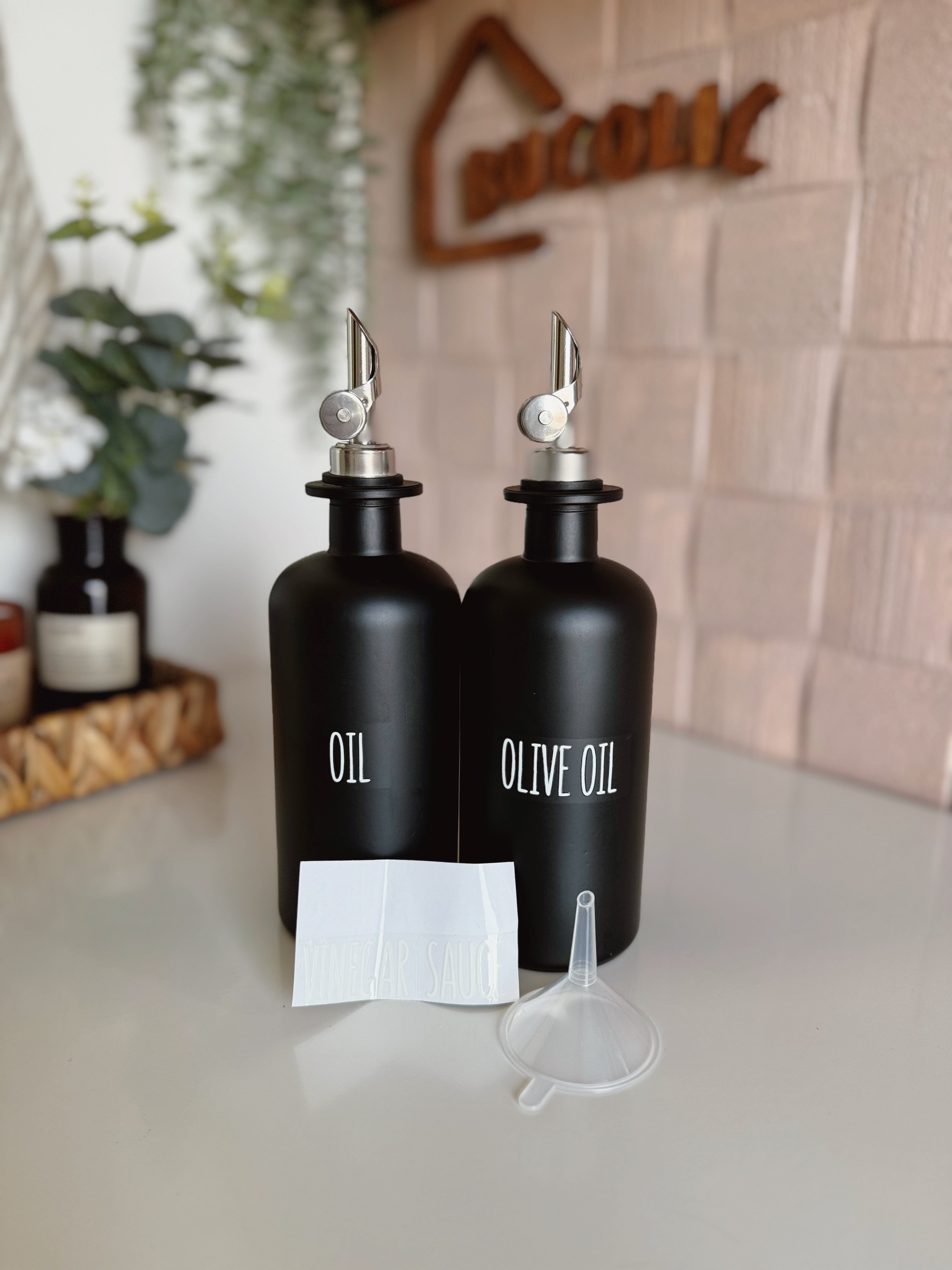 2'li Siyah Gümüş Başlıklı Cam Yağdanlık Seti / Oil-Olive Oil-Vinegar- Sauce