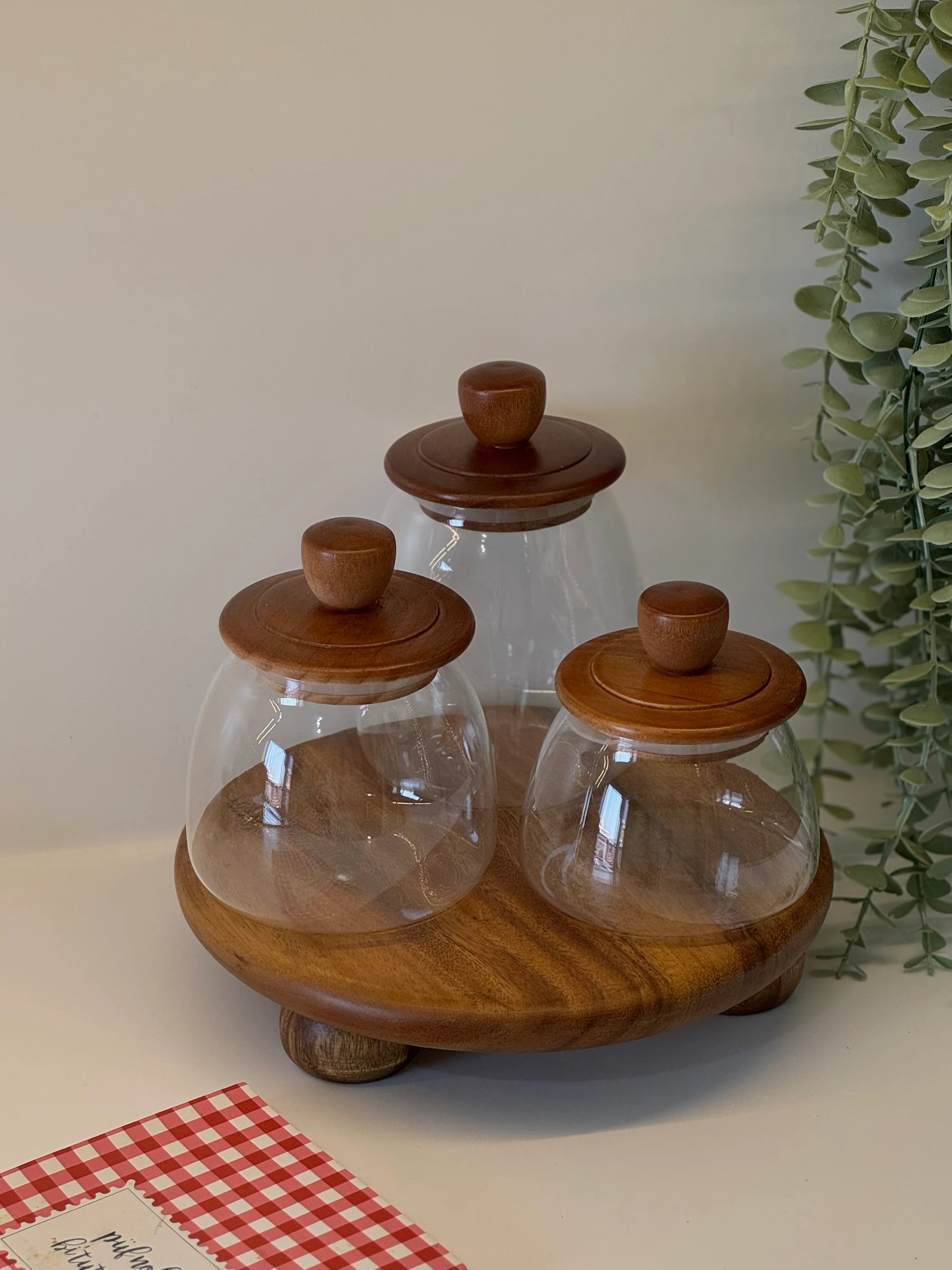 Akasya Standlı Candy Cam Kavanoz Seti