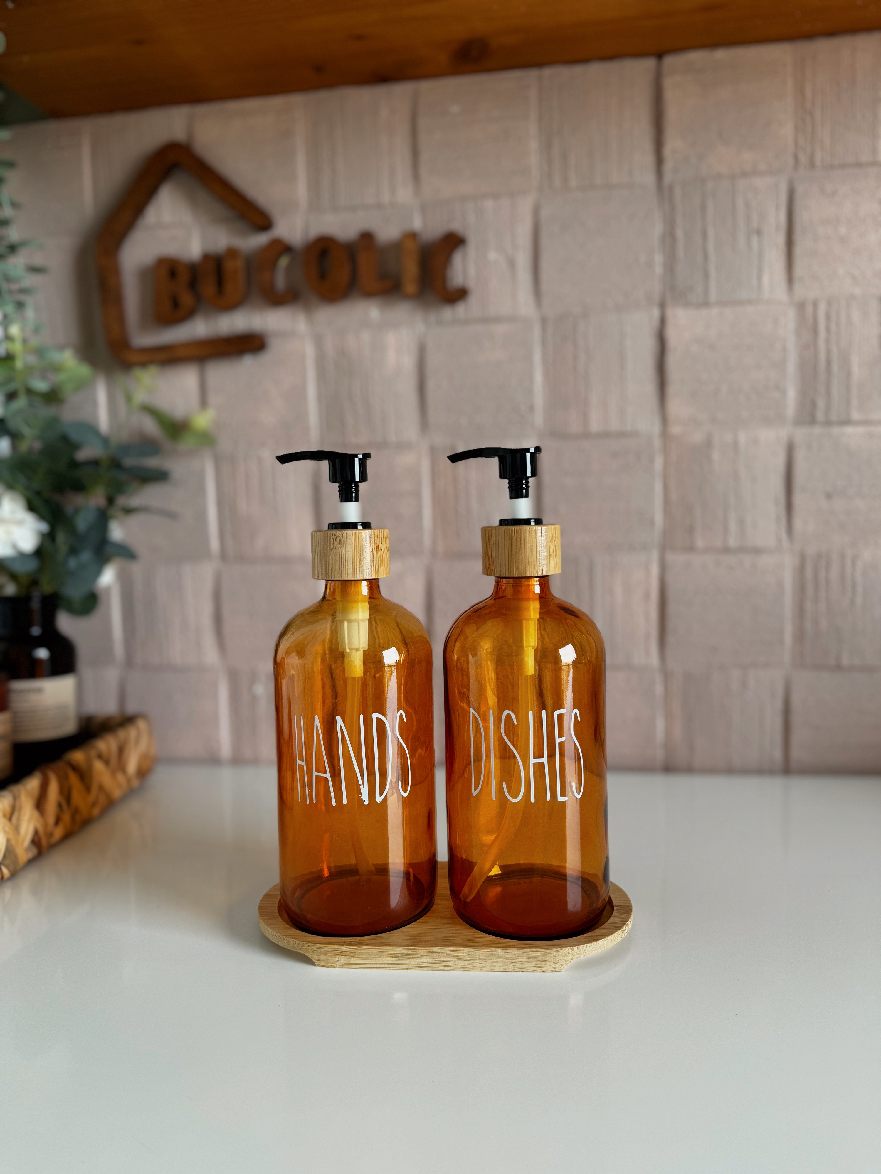 2'li Amber Bambu Altıklı Sabunluk Seti / Hands Dıshes