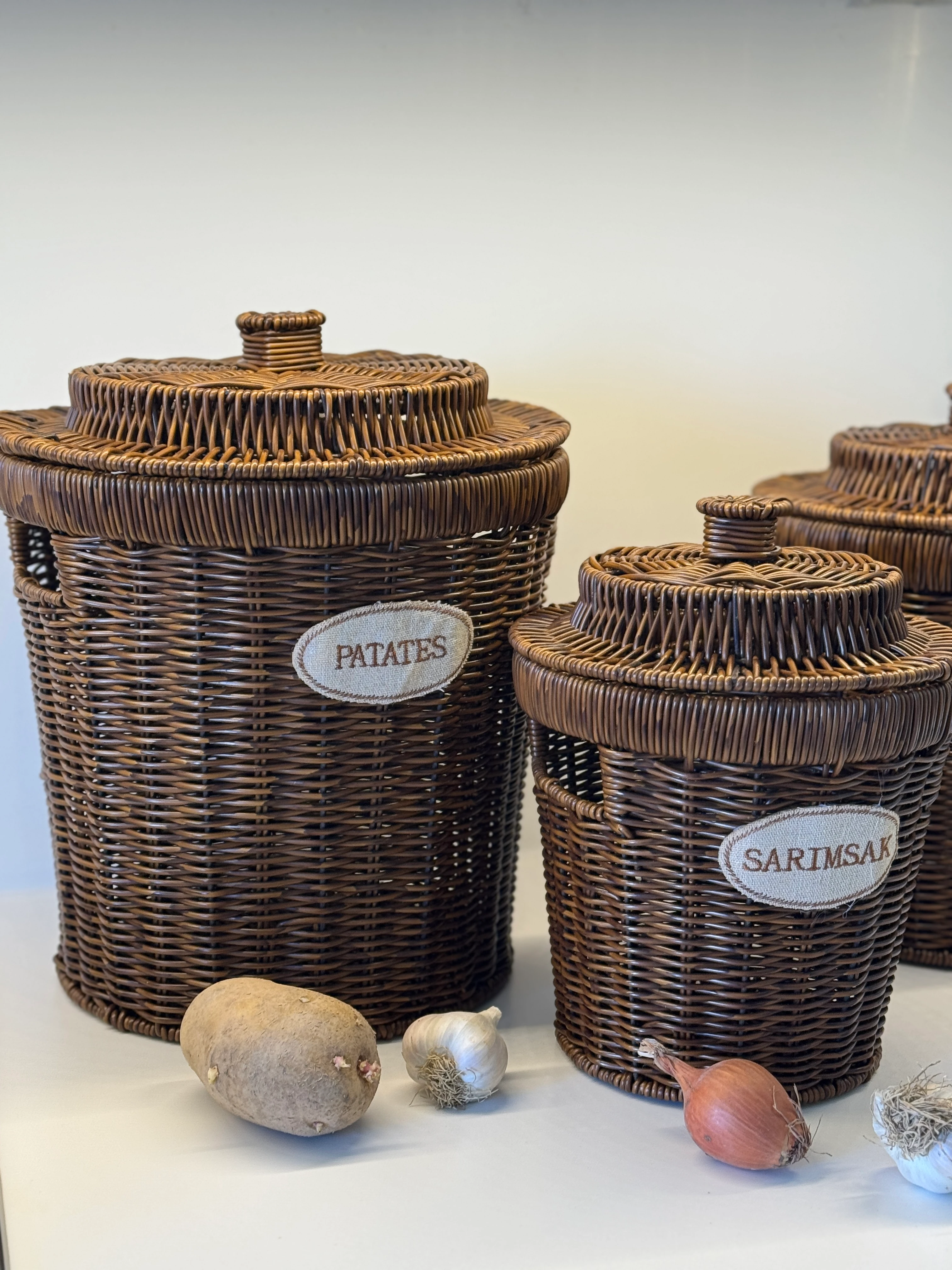 3’lü Rustik Rattan Saklama Sepeti Seti 