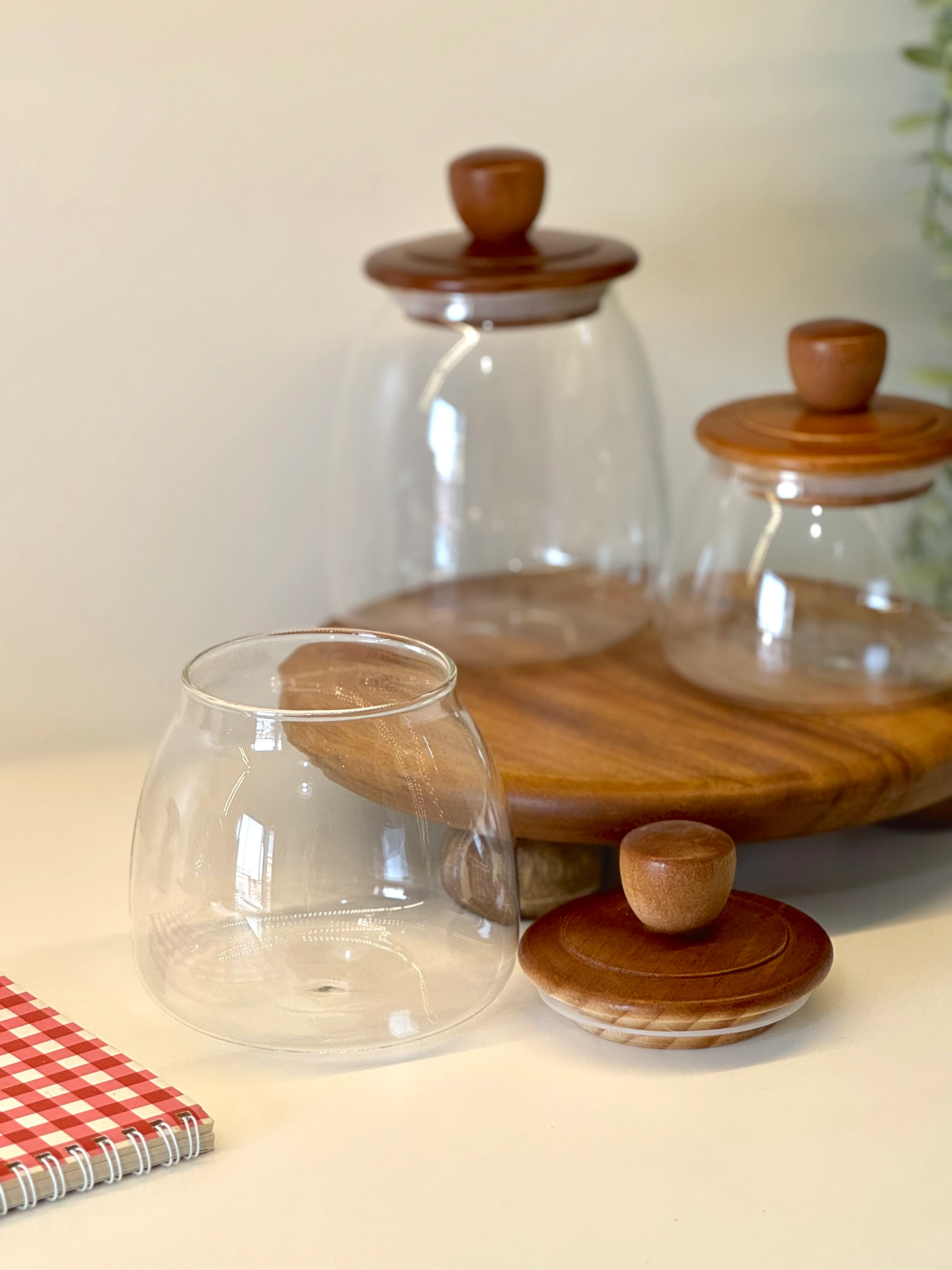 Akasya Standlı Candy Cam Kavanoz Seti