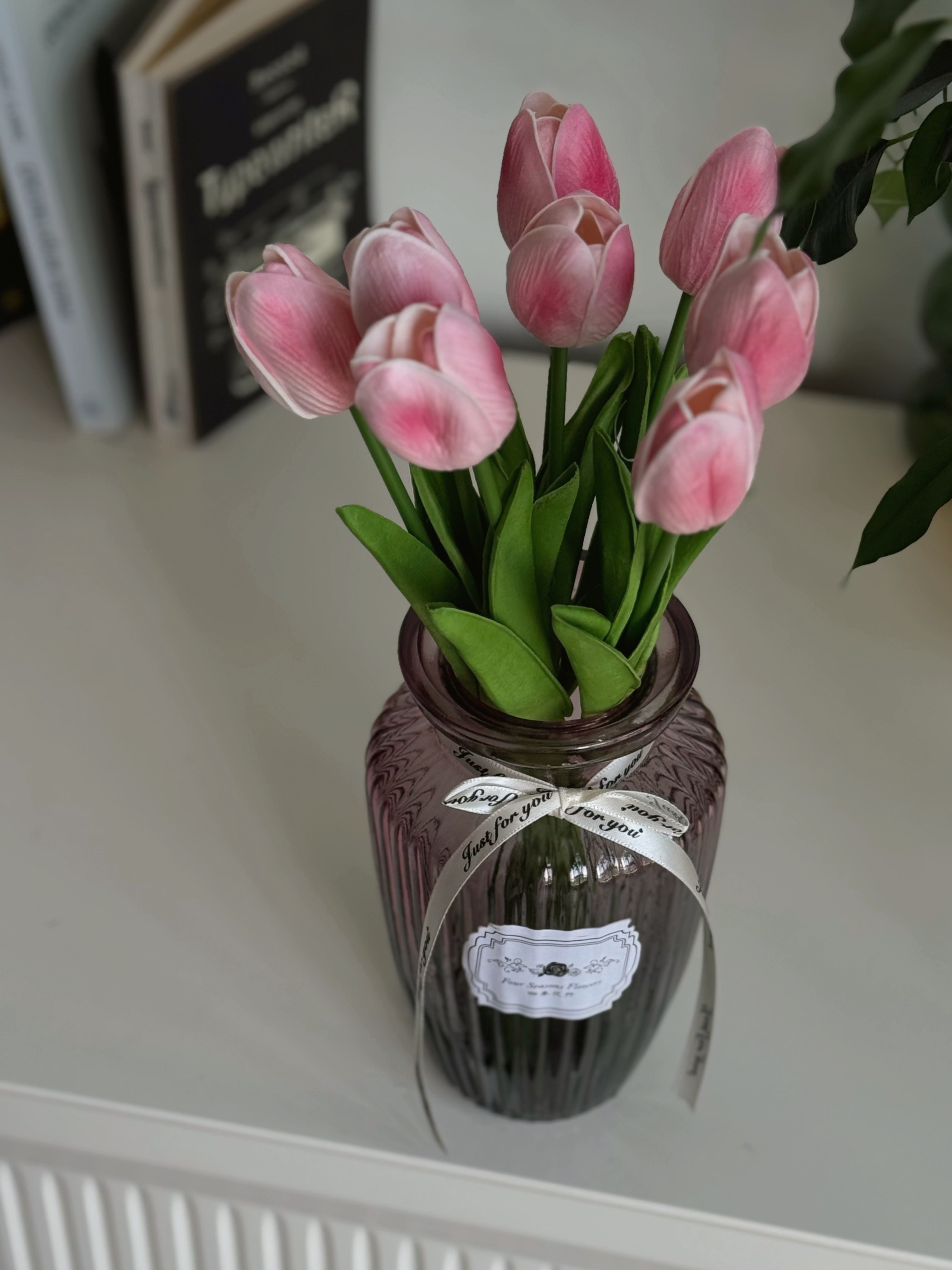 Zarafet Çizgili Cam Vazo Günbatımı & Pembe Bahar
