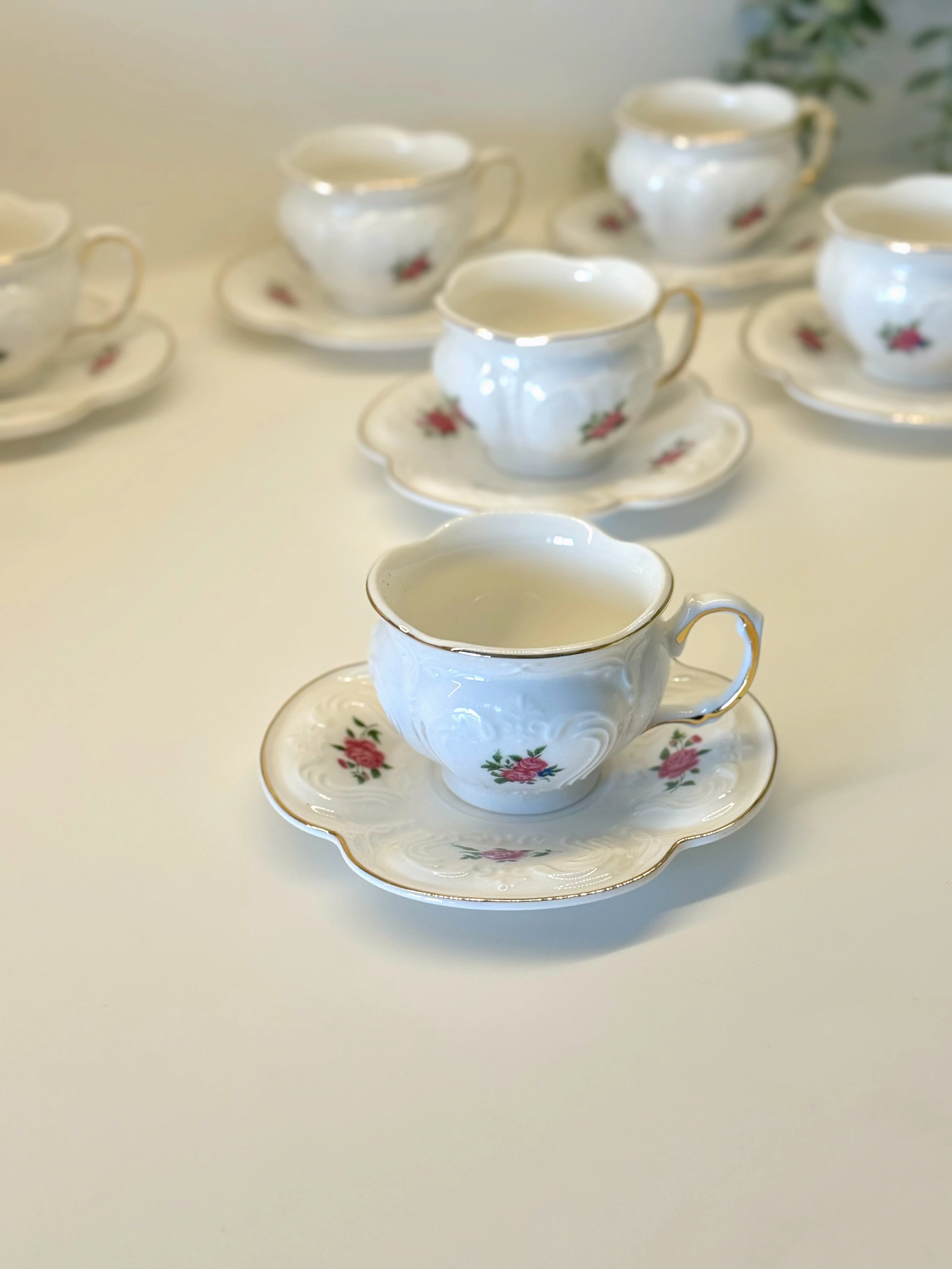 Vintage Güller - 6'lı Kabartma Desenli Fincan Takımı