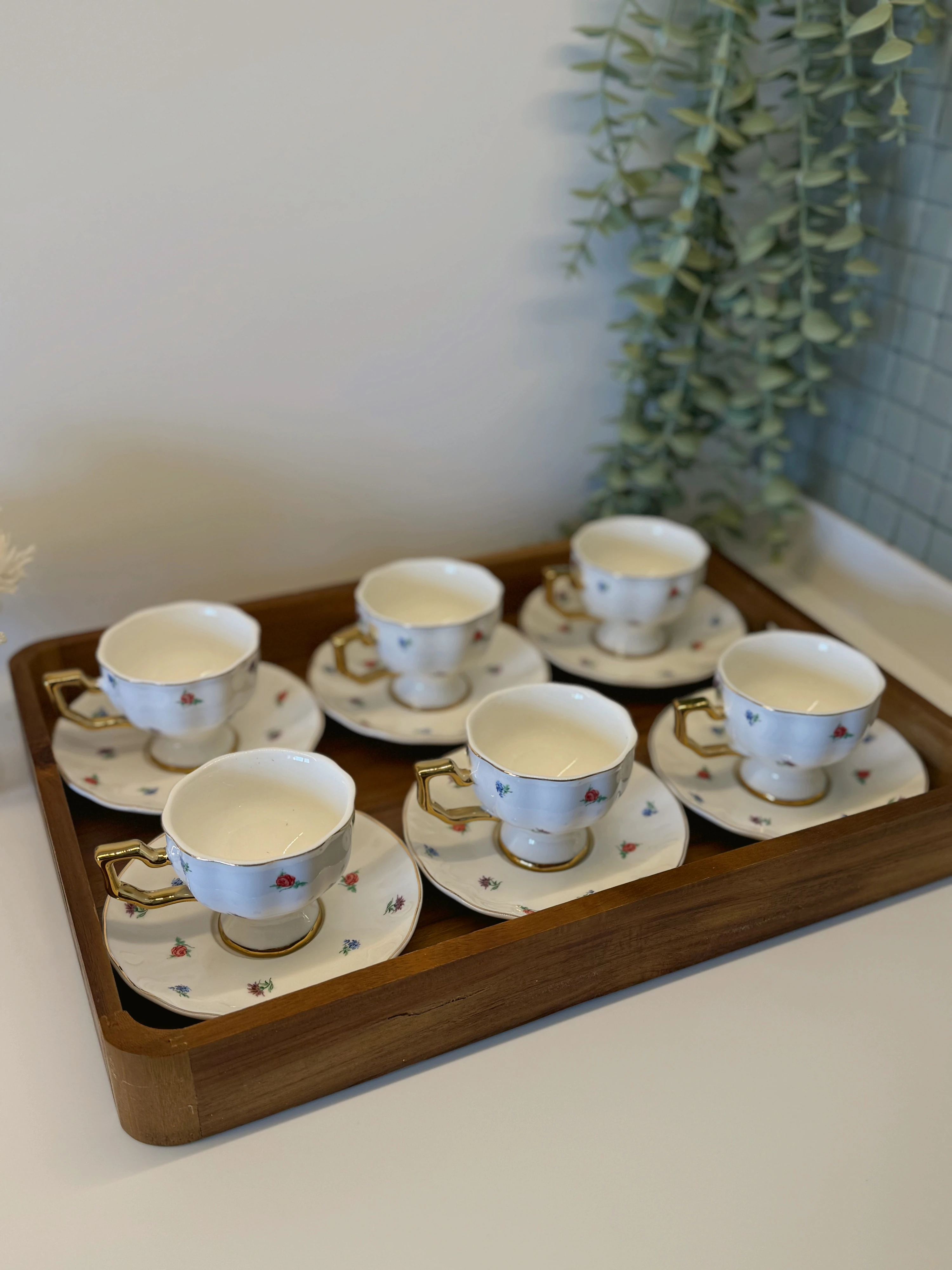 Vintage Bahçe - 6’lı Çiçek Desenli Fincan Takımı