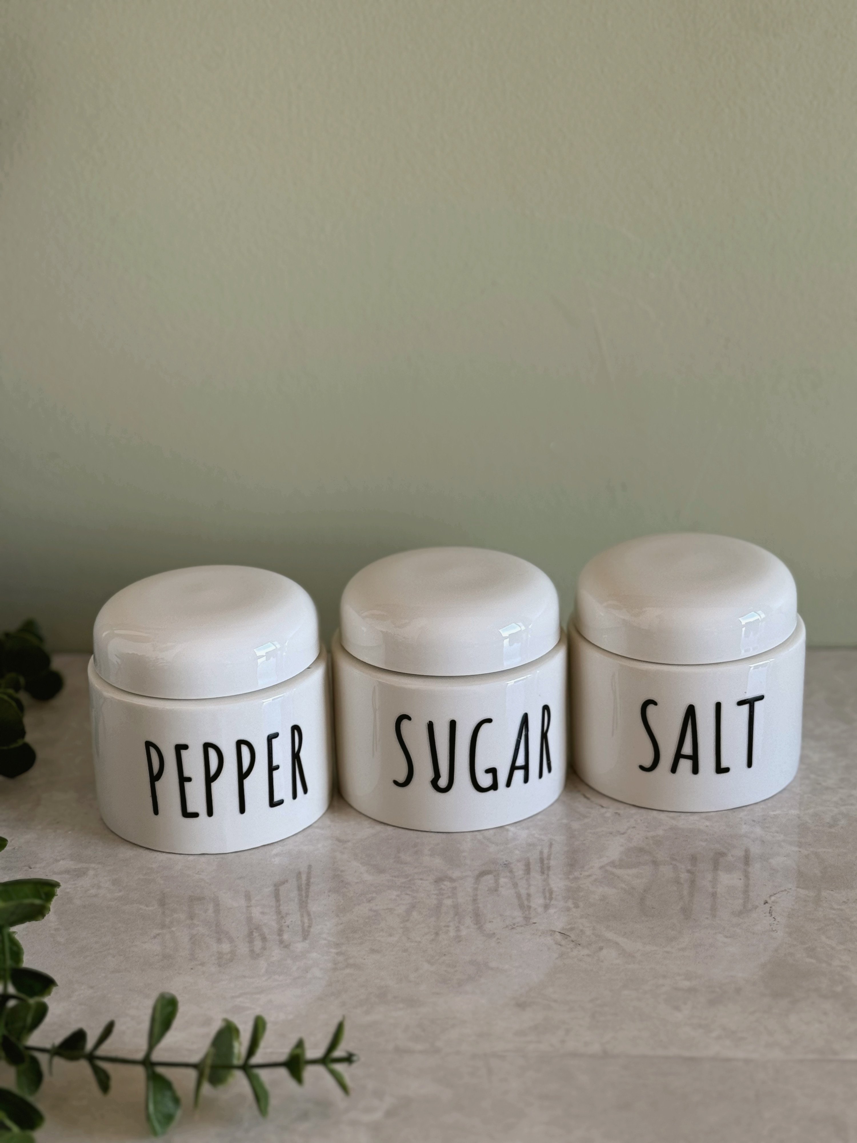 3'lü Porselen Salt-Pepper-Sugar Kavanoz Baharatlık Seti