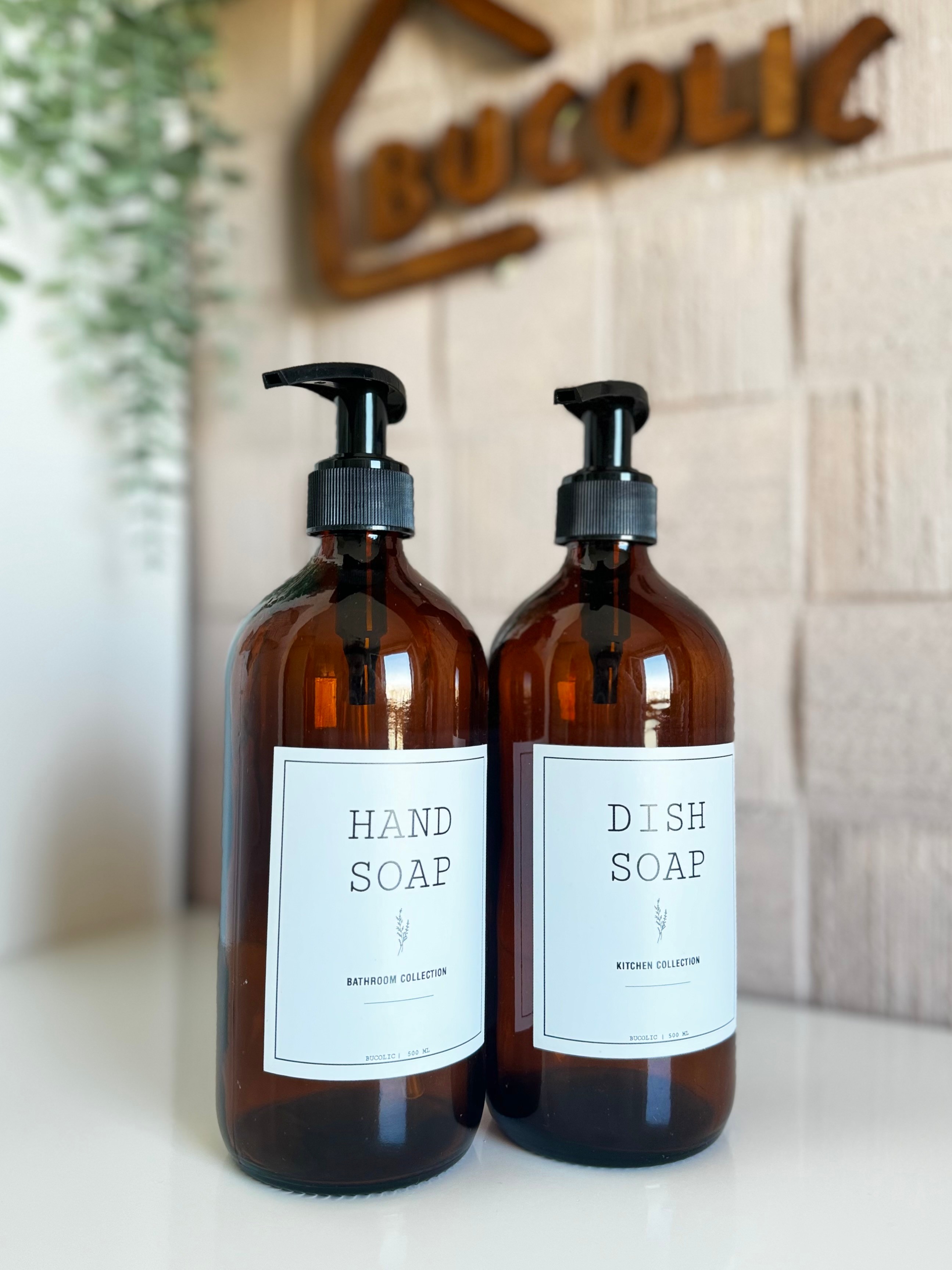 Amber Cam Dısh Soap-Hand Soap Set / İngilizce Etiket