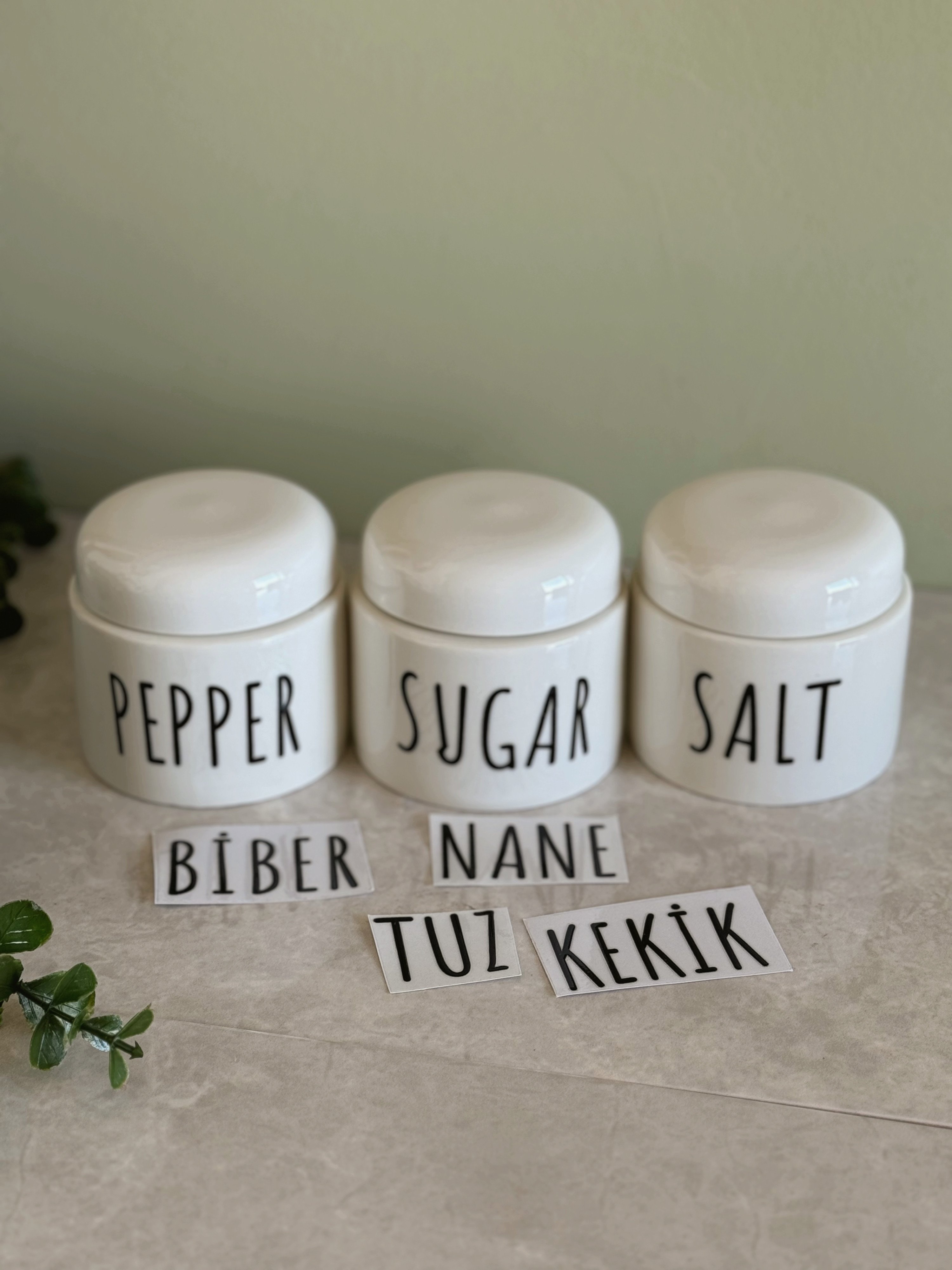 3'lü Porselen Salt-Pepper-Sugar Kavanoz Baharatlık Seti