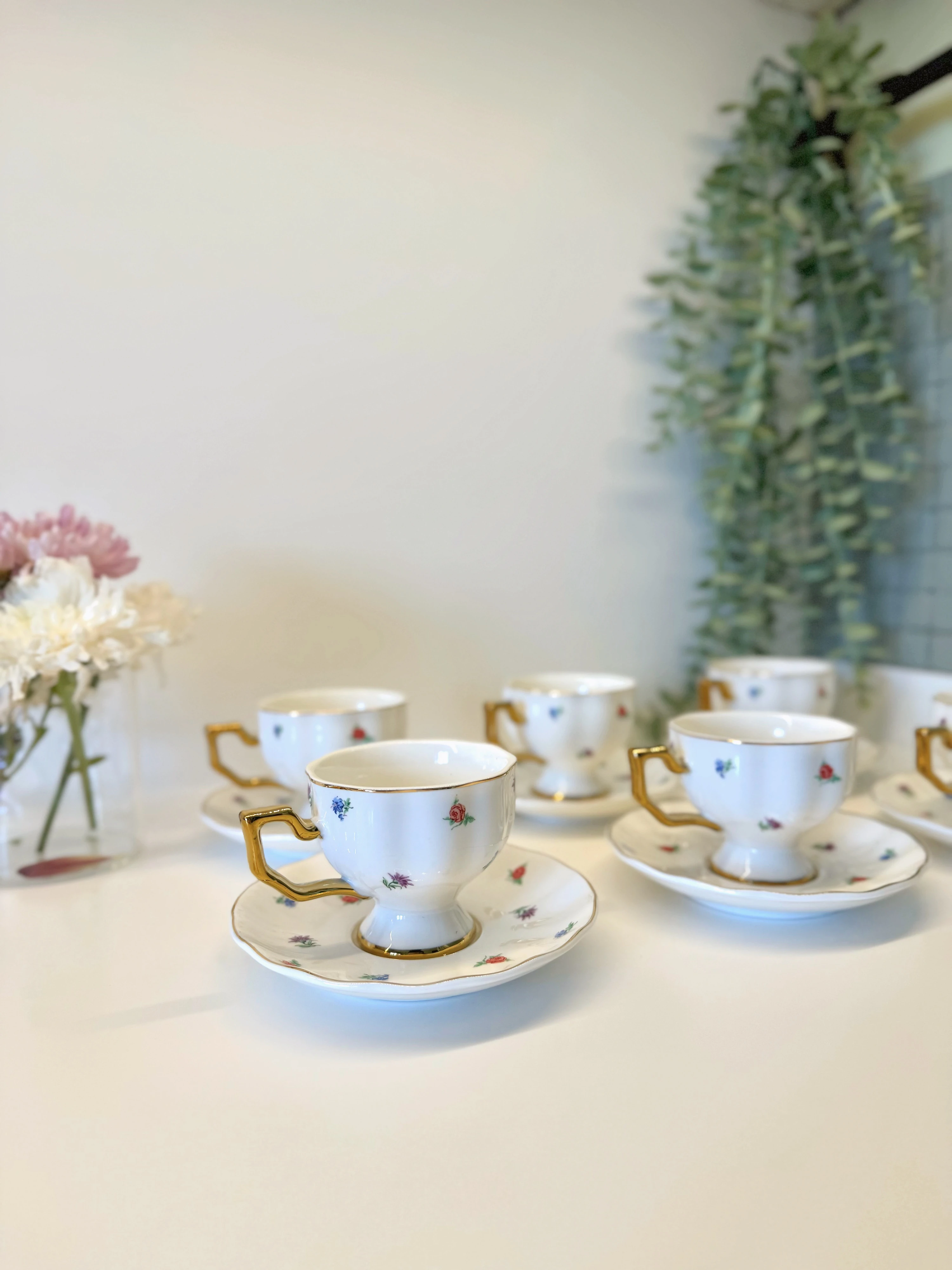 Vintage Bahçe - 6’lı Çiçek Desenli Fincan Takımı