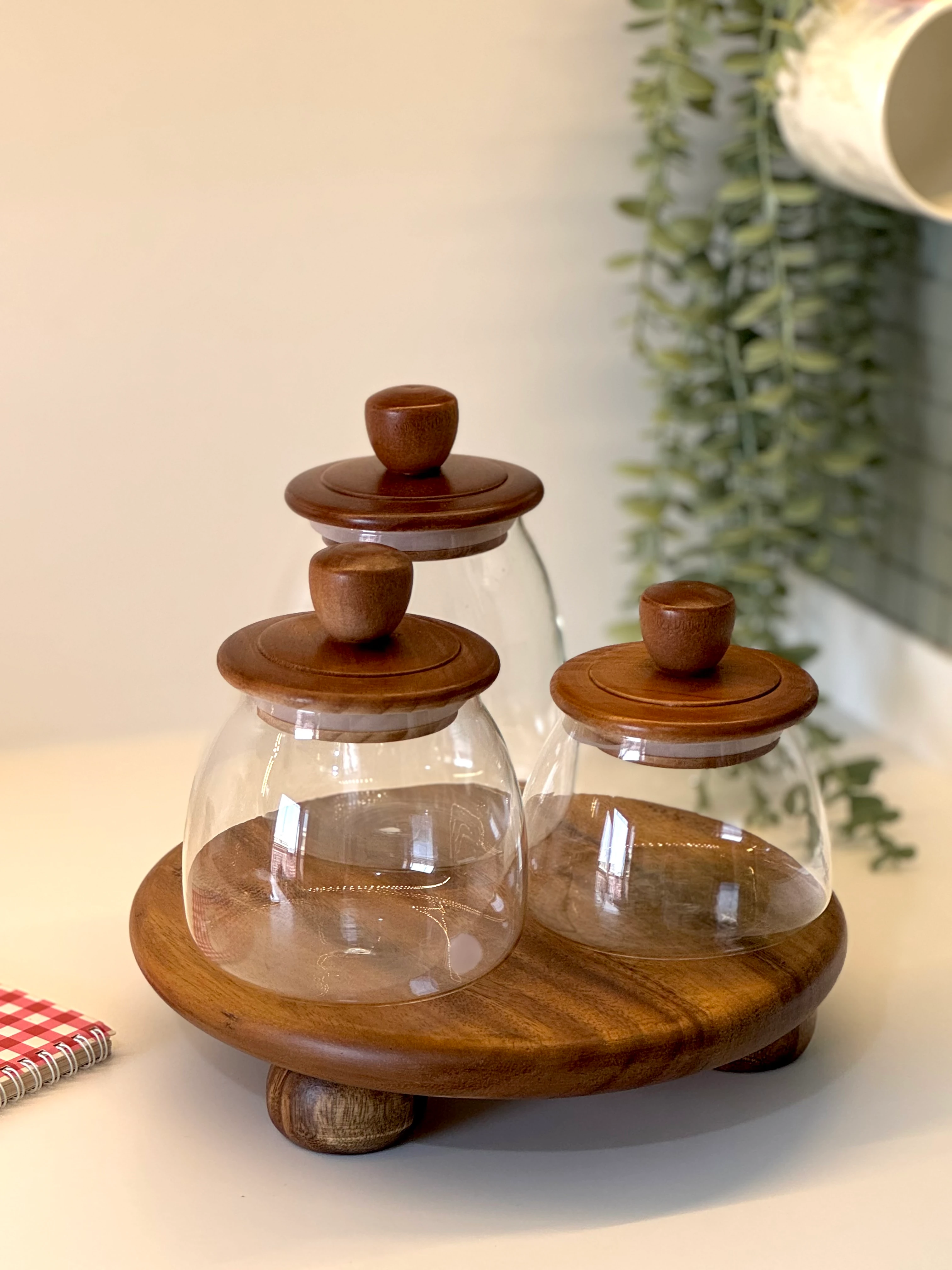 Akasya Standlı Candy Cam Kavanoz Seti