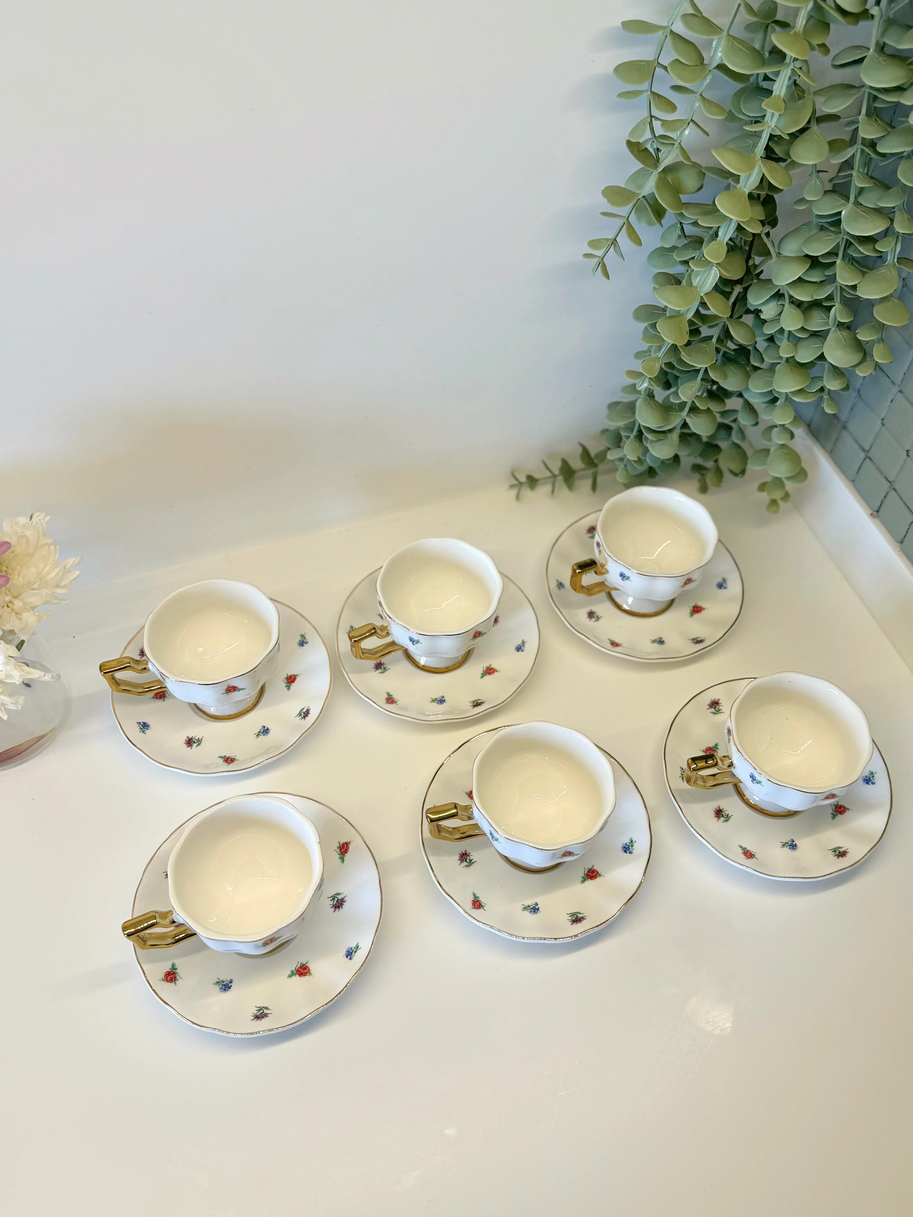 Vintage Bahçe - 6’lı Çiçek Desenli Fincan Takımı
