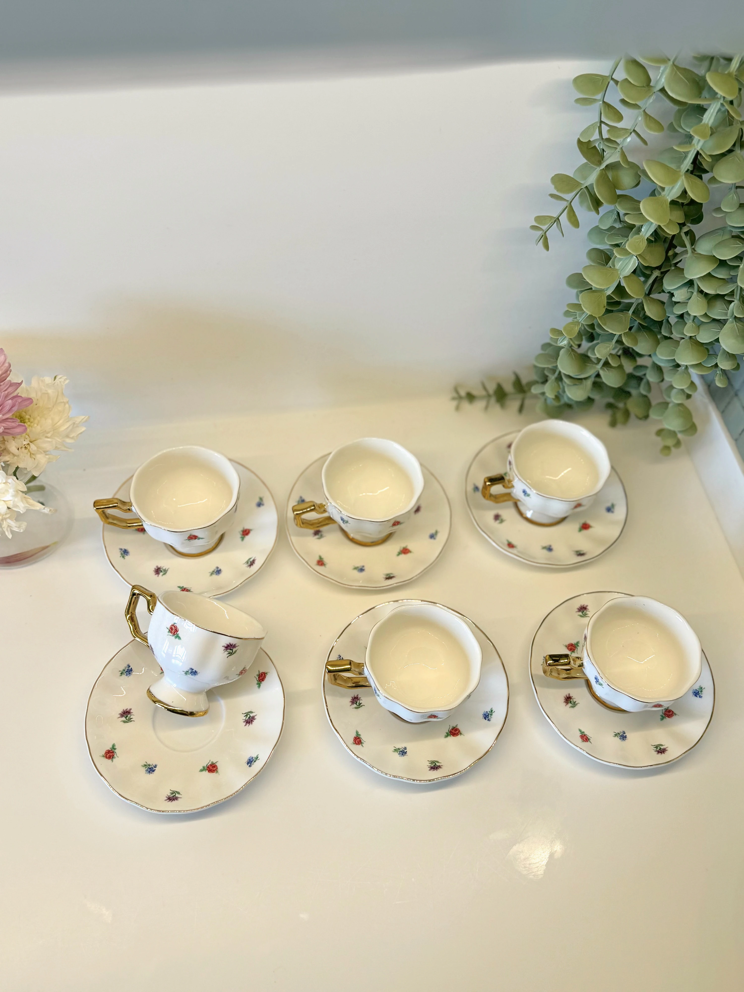 Vintage Bahçe - 6’lı Çiçek Desenli Fincan Takımı
