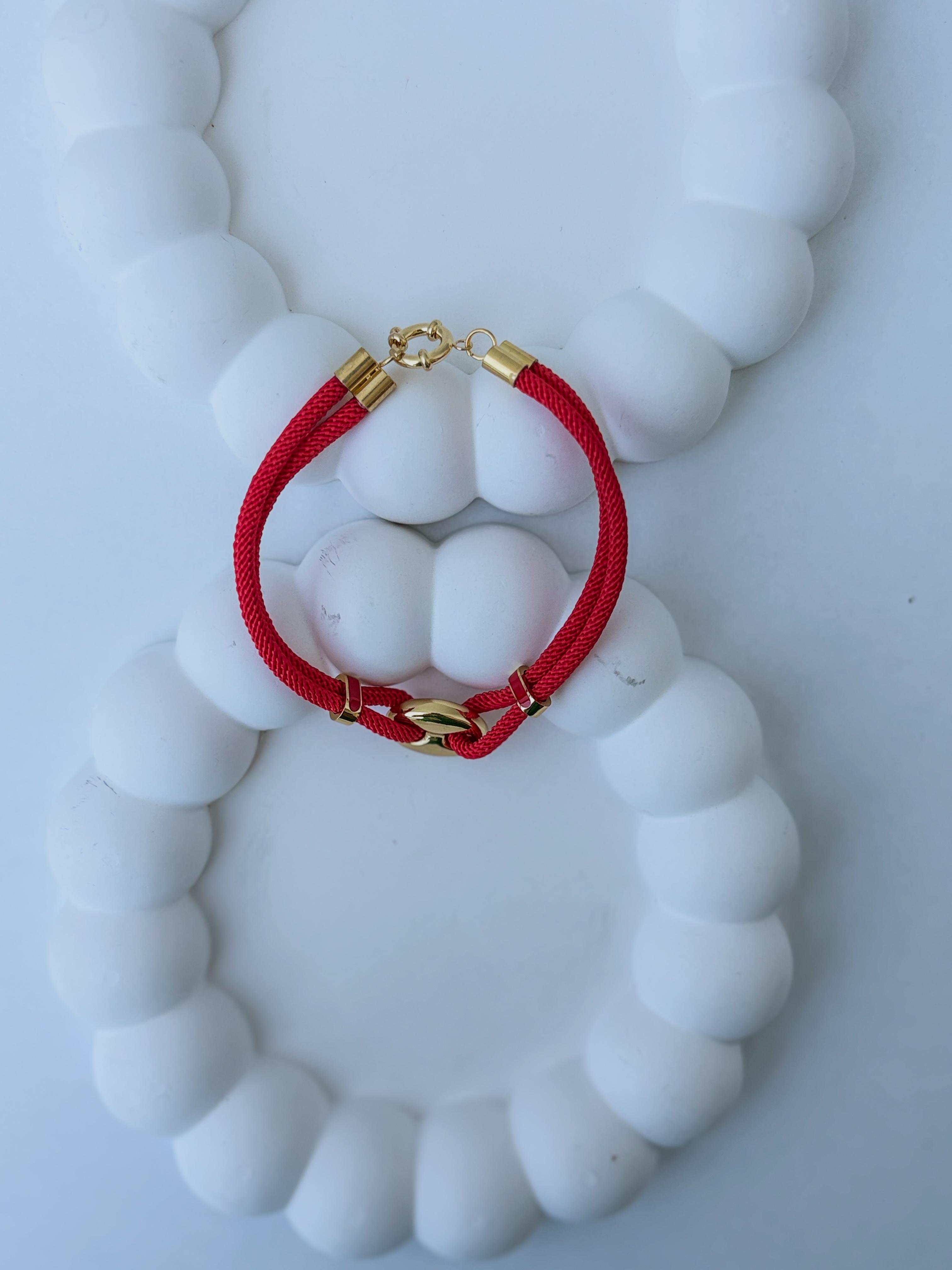 Düğme Model Dümen Kilitli Kırmızı İpli Çelik Bileklik
