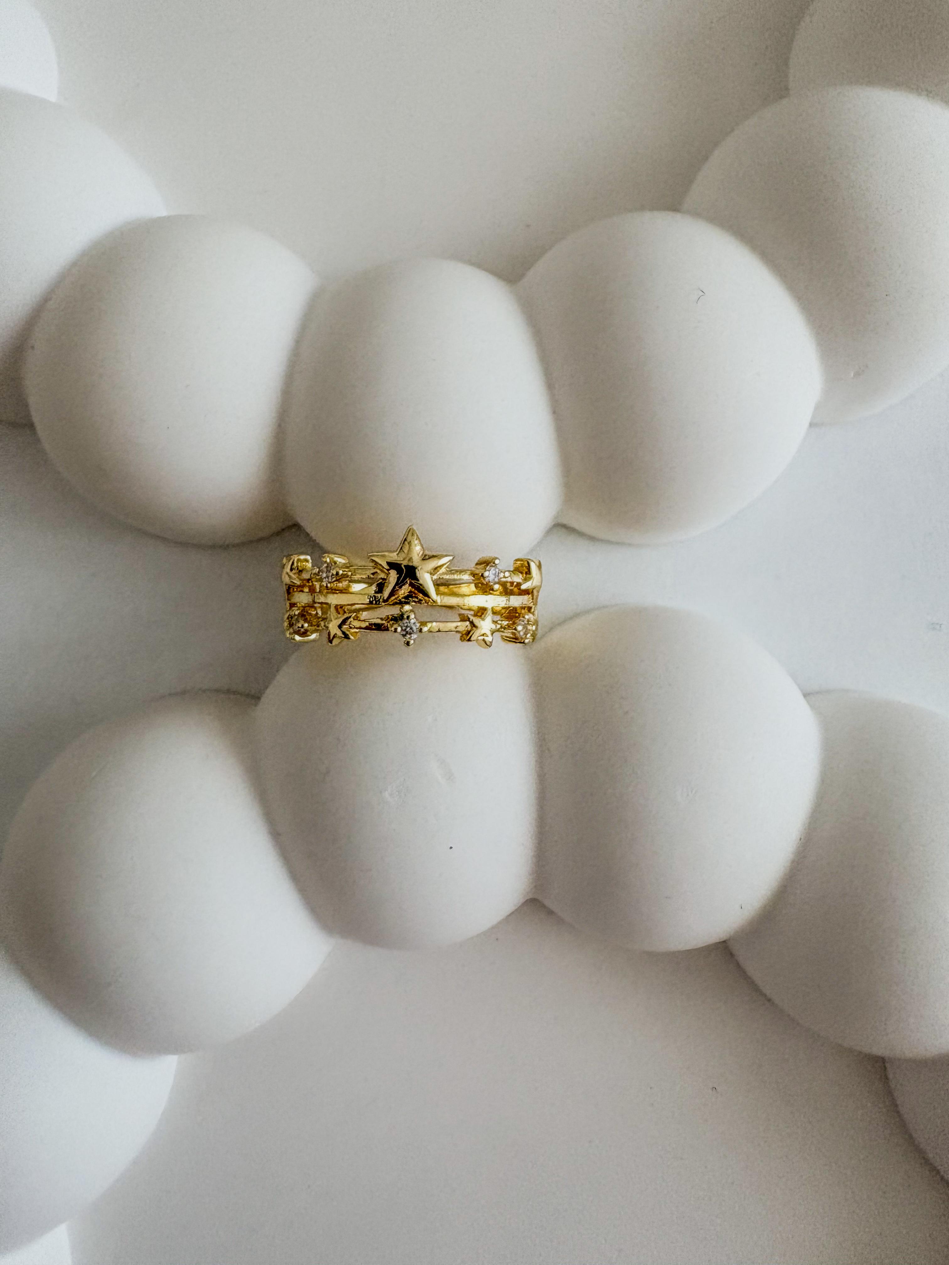 Üçlü Yıldızlı Yüzük-Gold Renk