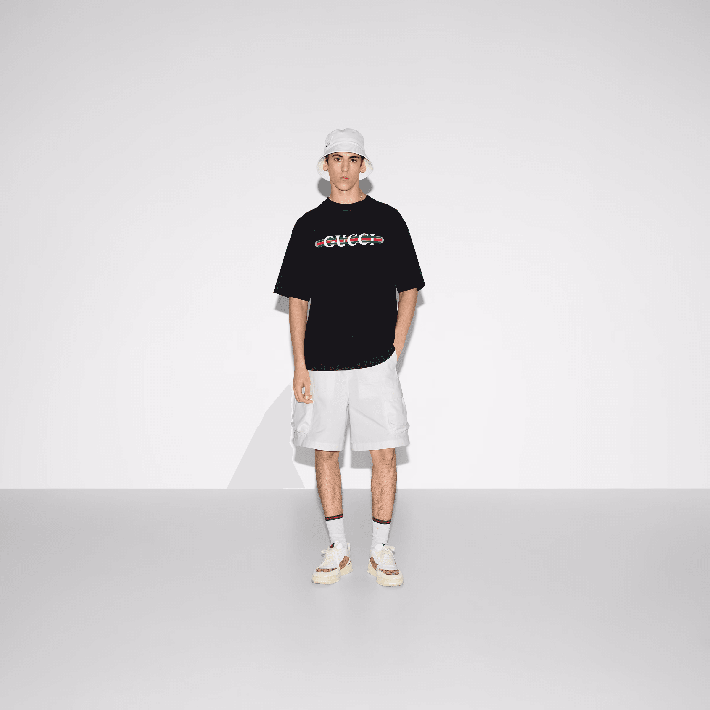 Cotton jersey T-shirt with print - Siyah