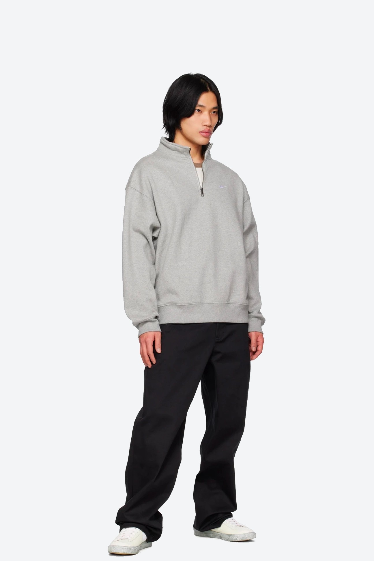 Solo Swoosh Çeyrek Fermuarlı Üst - Dark Grey Heather/Silver