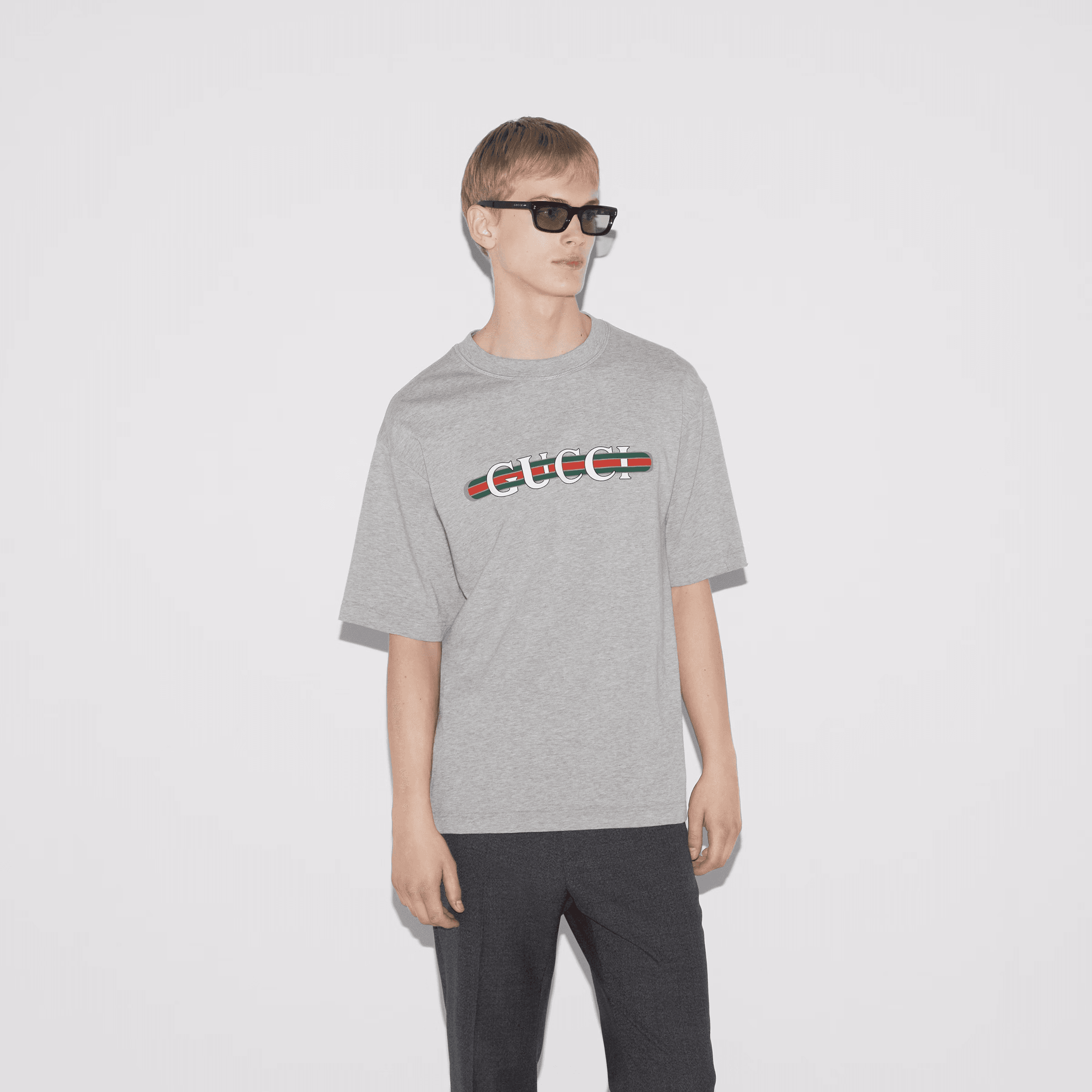 Cotton jersey T-shirt with print - Gri