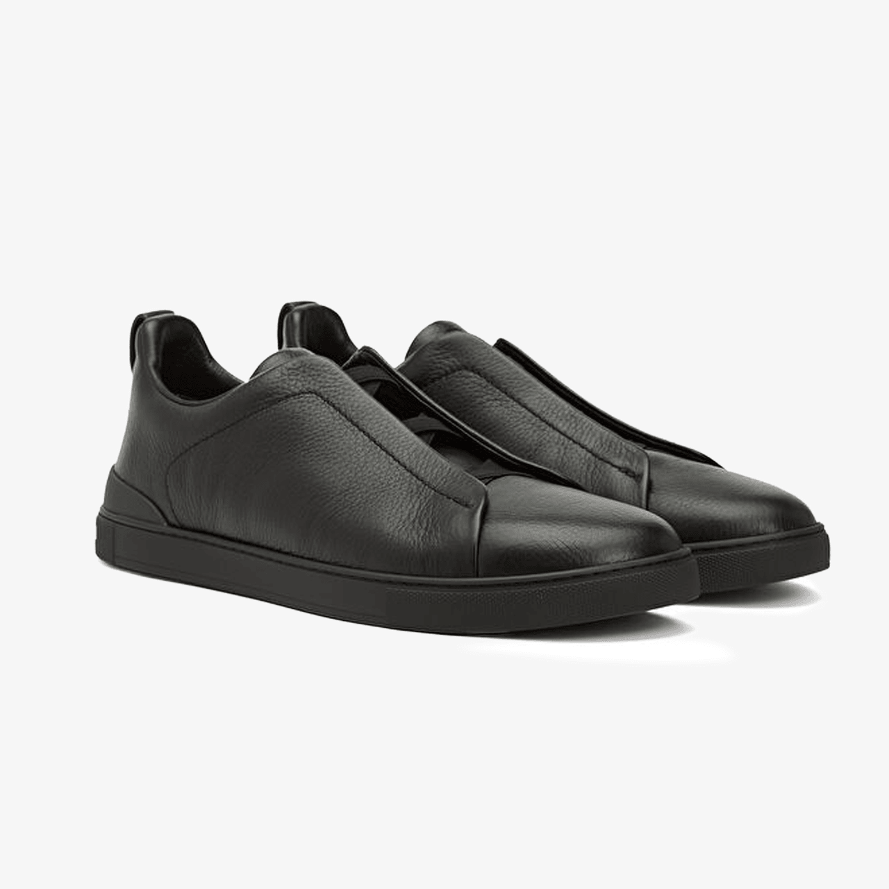 Zegna Logolu Erkek Deri Sneaker - Siyah