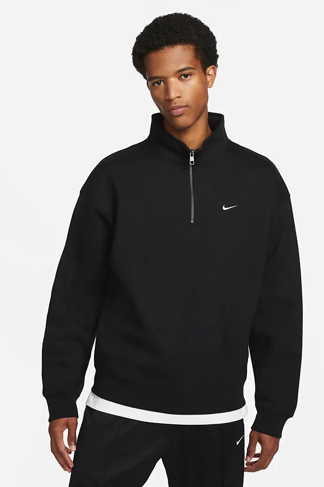 Solo Swoosh Çeyrek Fermuarlı Üst - Siyah