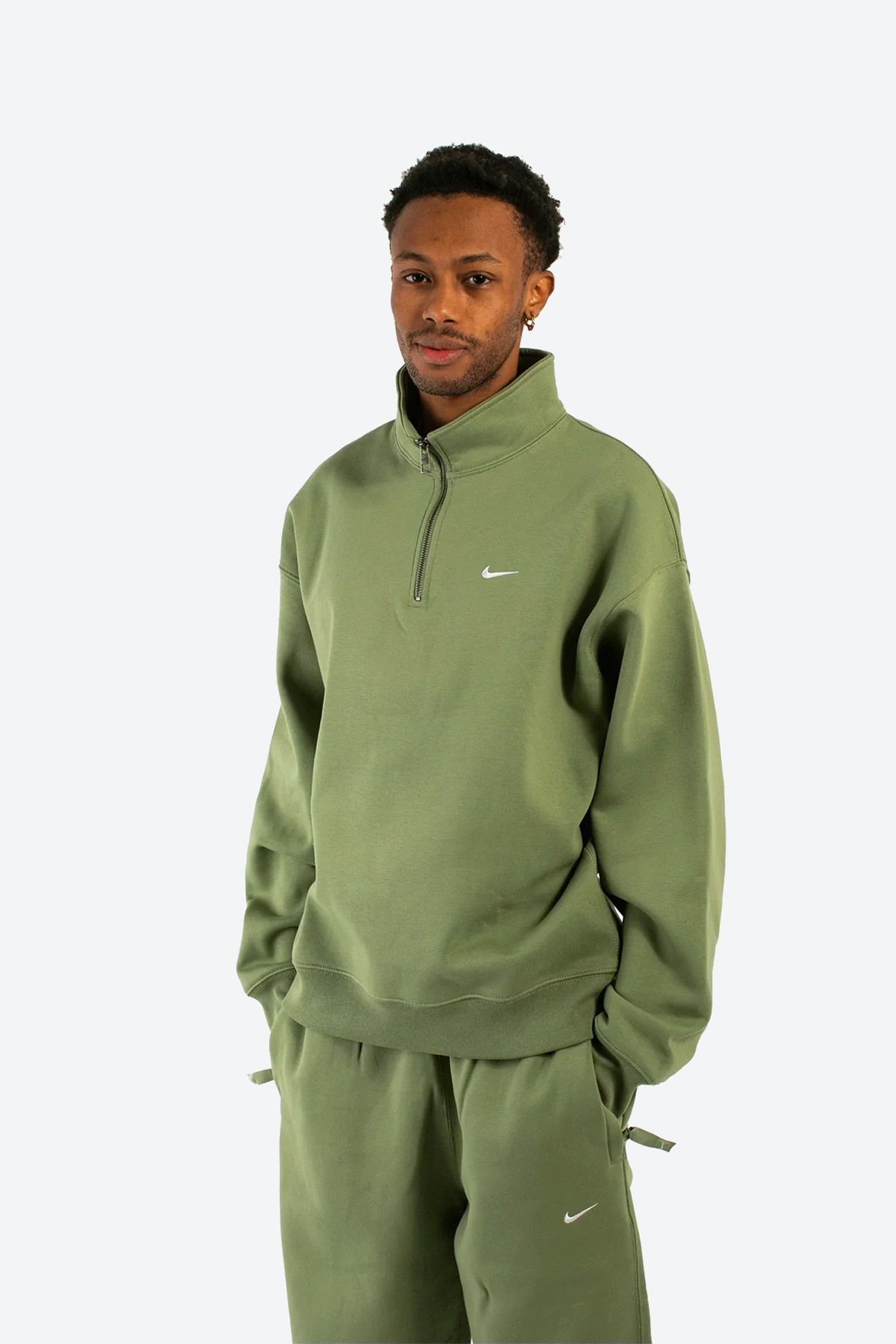 Solo Swoosh Çeyrek Fermuarlı Üst - Fesleğen Yeşili
