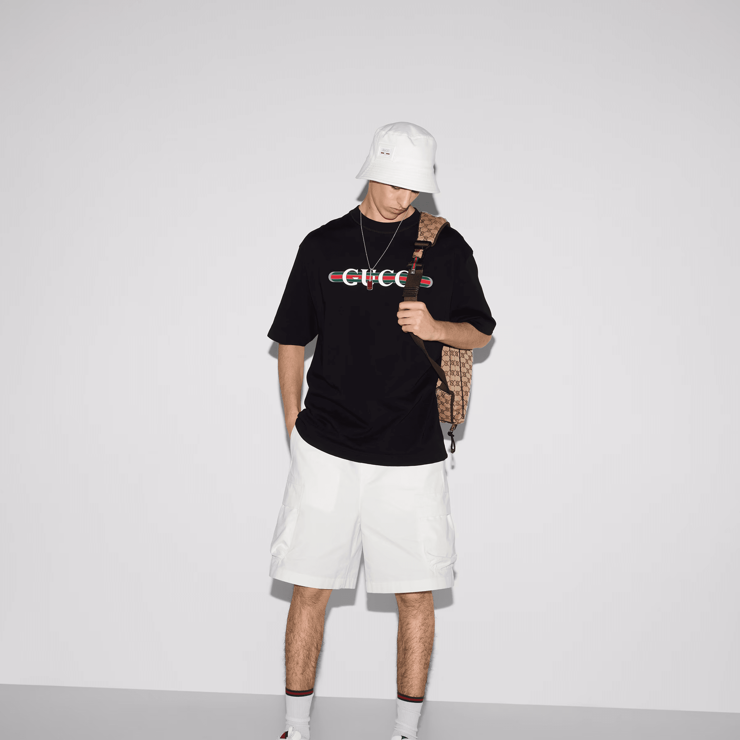 Cotton jersey T-shirt with print - Siyah